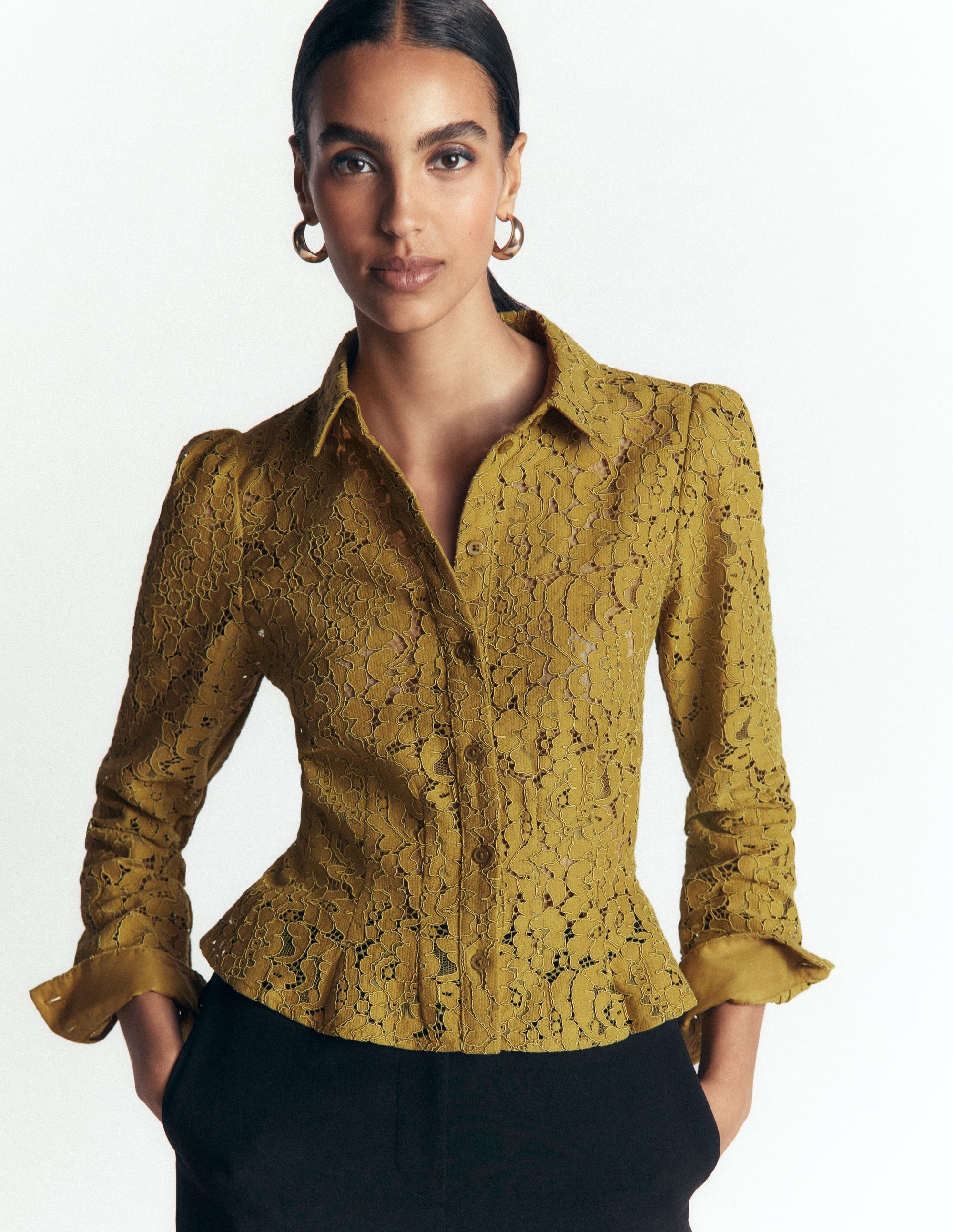 Julia Darted Lace Shirt-Olive - Image 1