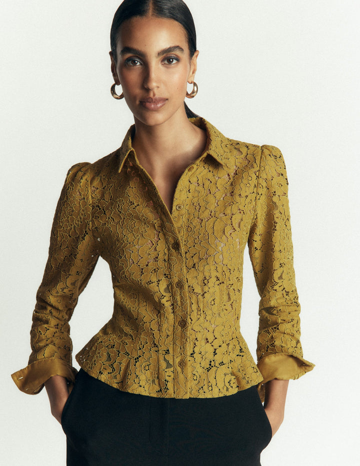Julia Darted Lace Shirt-Olive