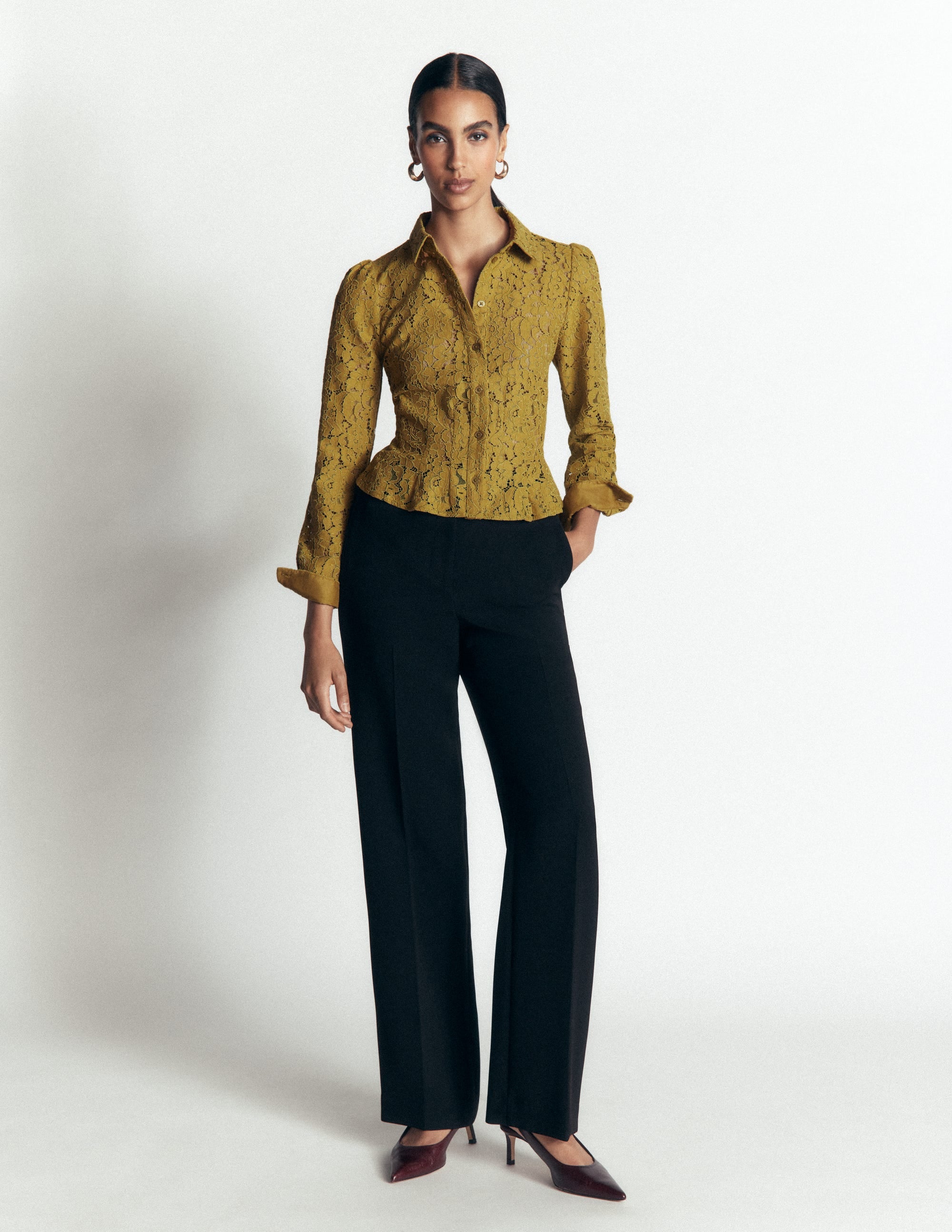 Julia Darted Lace Shirt-Olive - Image 4