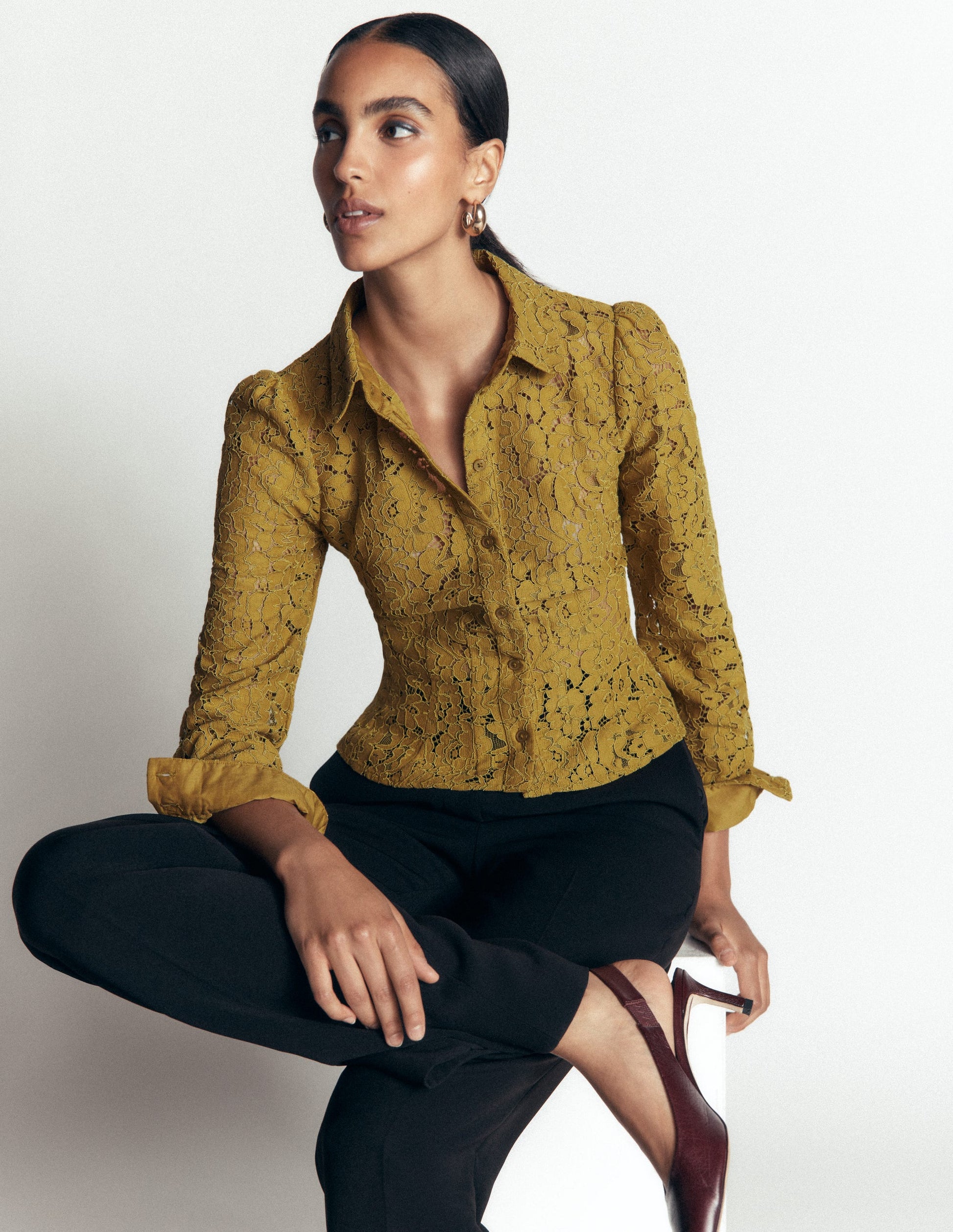 Julia Darted Lace Shirt-Olive-5