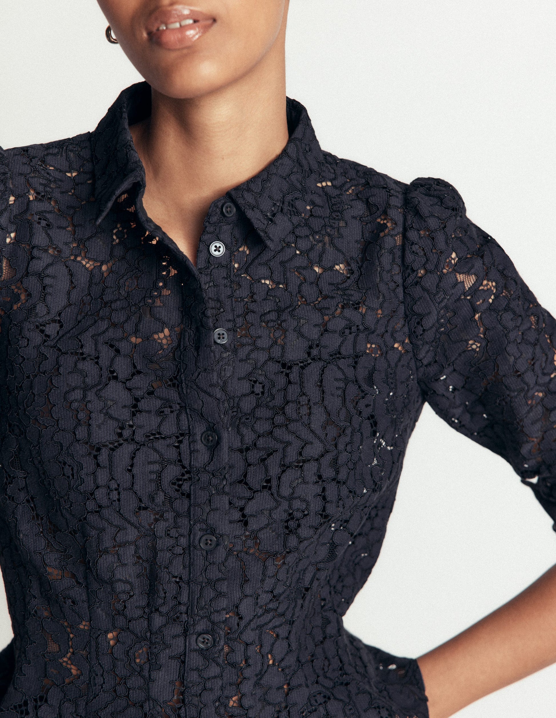 Julia Darted Lace Shirt-Navy-2