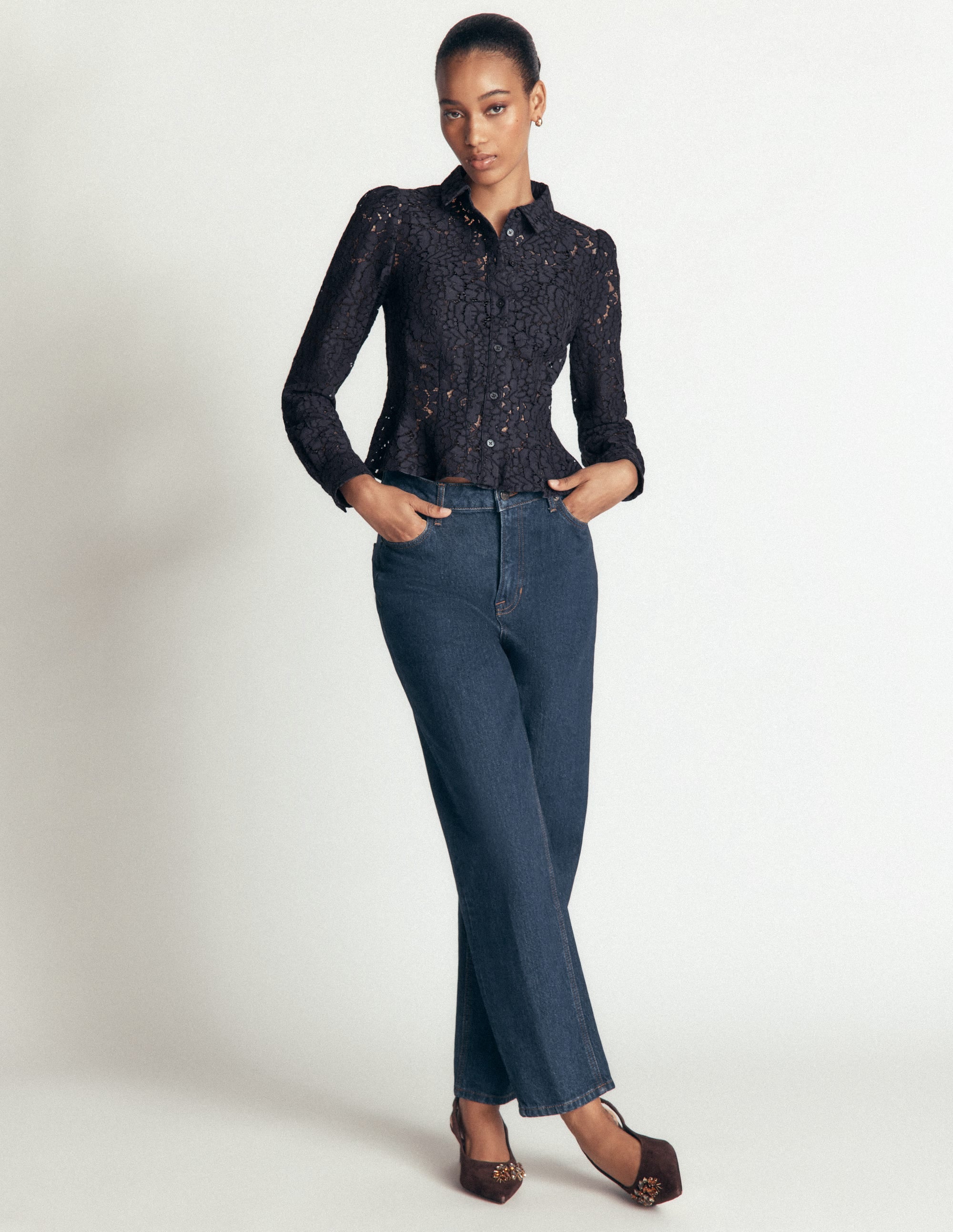 Julia Darted Lace Shirt-Navy - Image 4