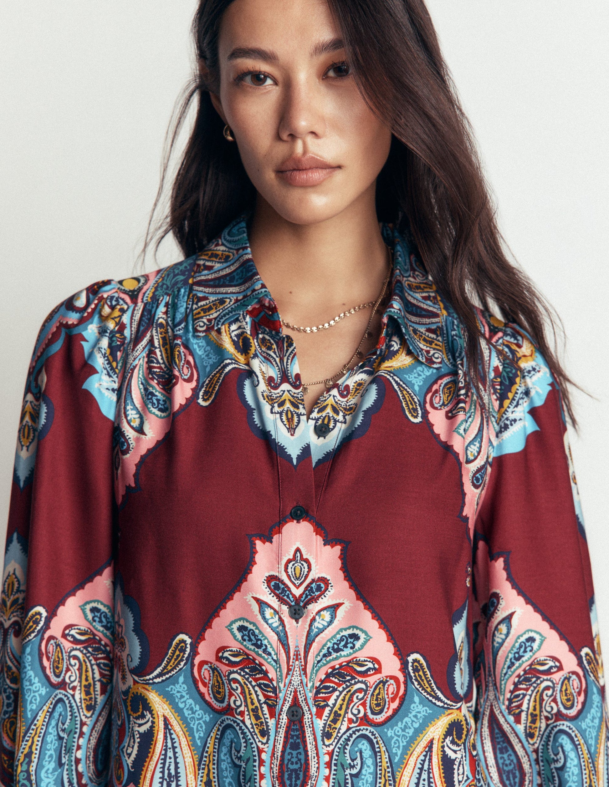 Long Sleeve Printed Shirt-Multi, Popping Paisley-3