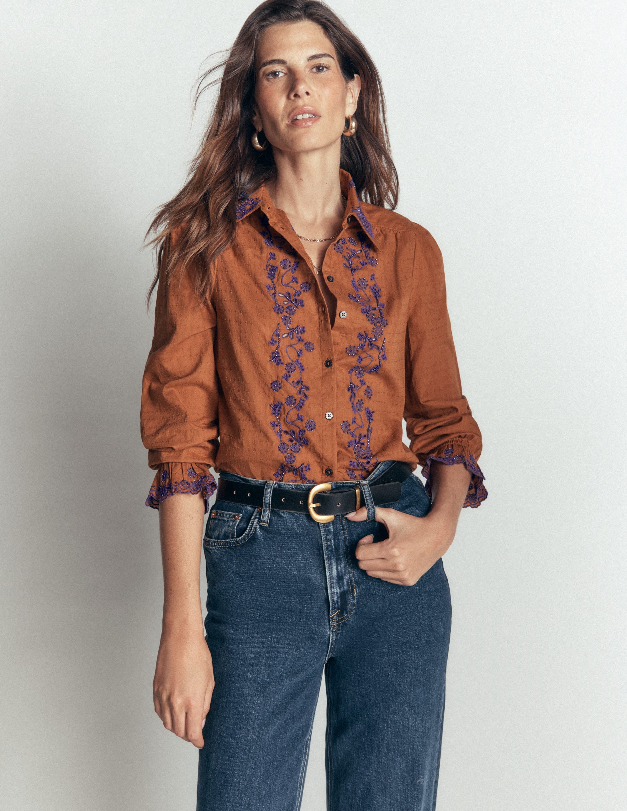 Violet Cotton Top-Brown Beaded - Image 1