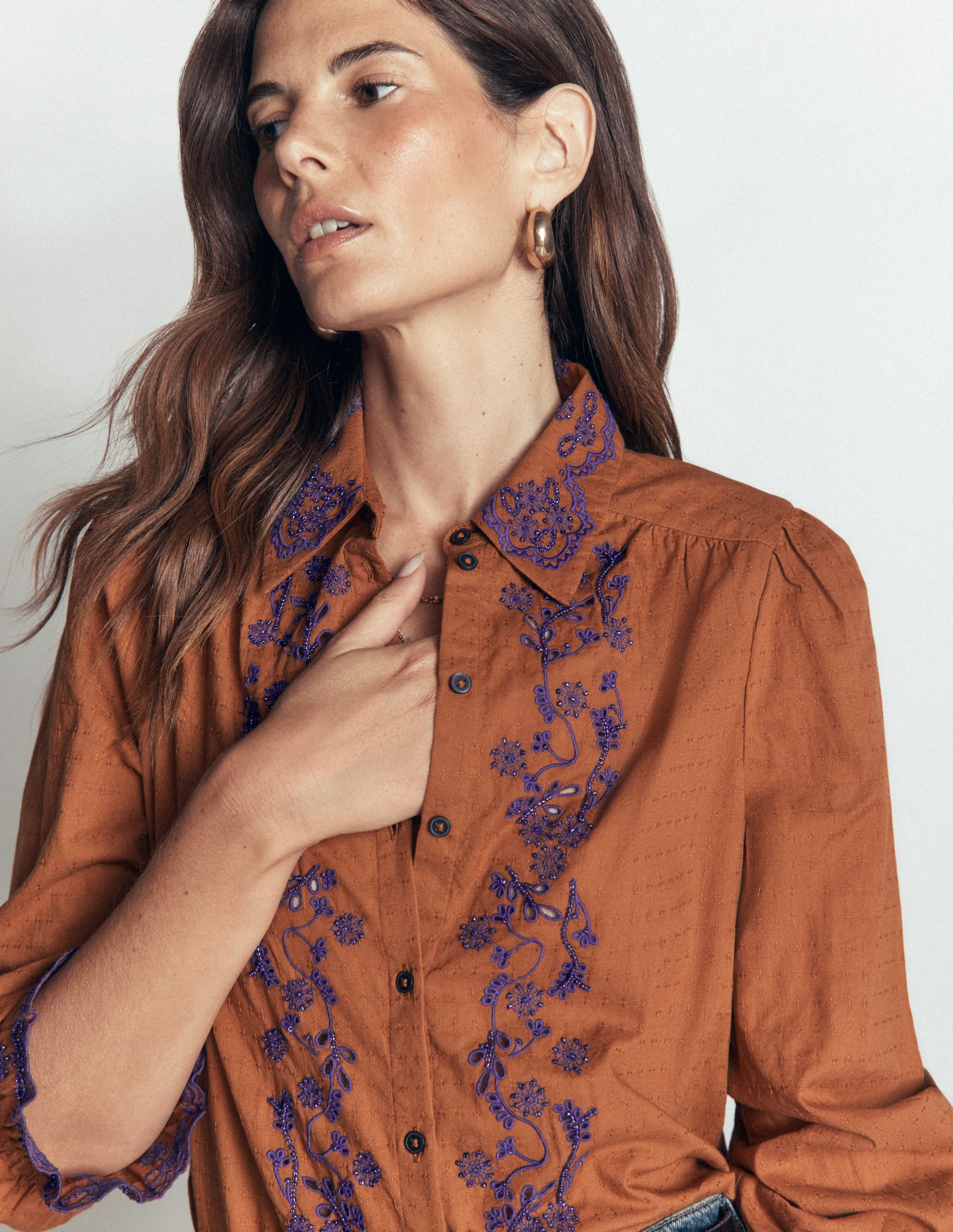 Violet Cotton Top-Brown Beaded - Image 2