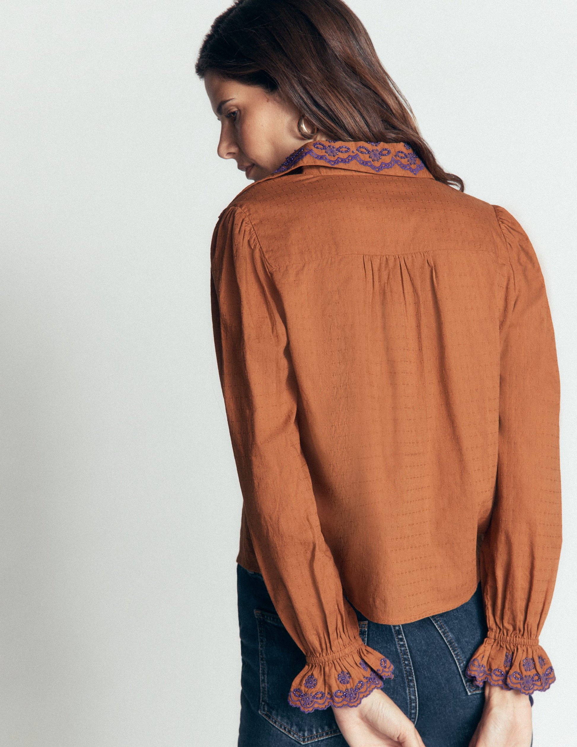 Violet Cotton Top-Brown Beaded-3