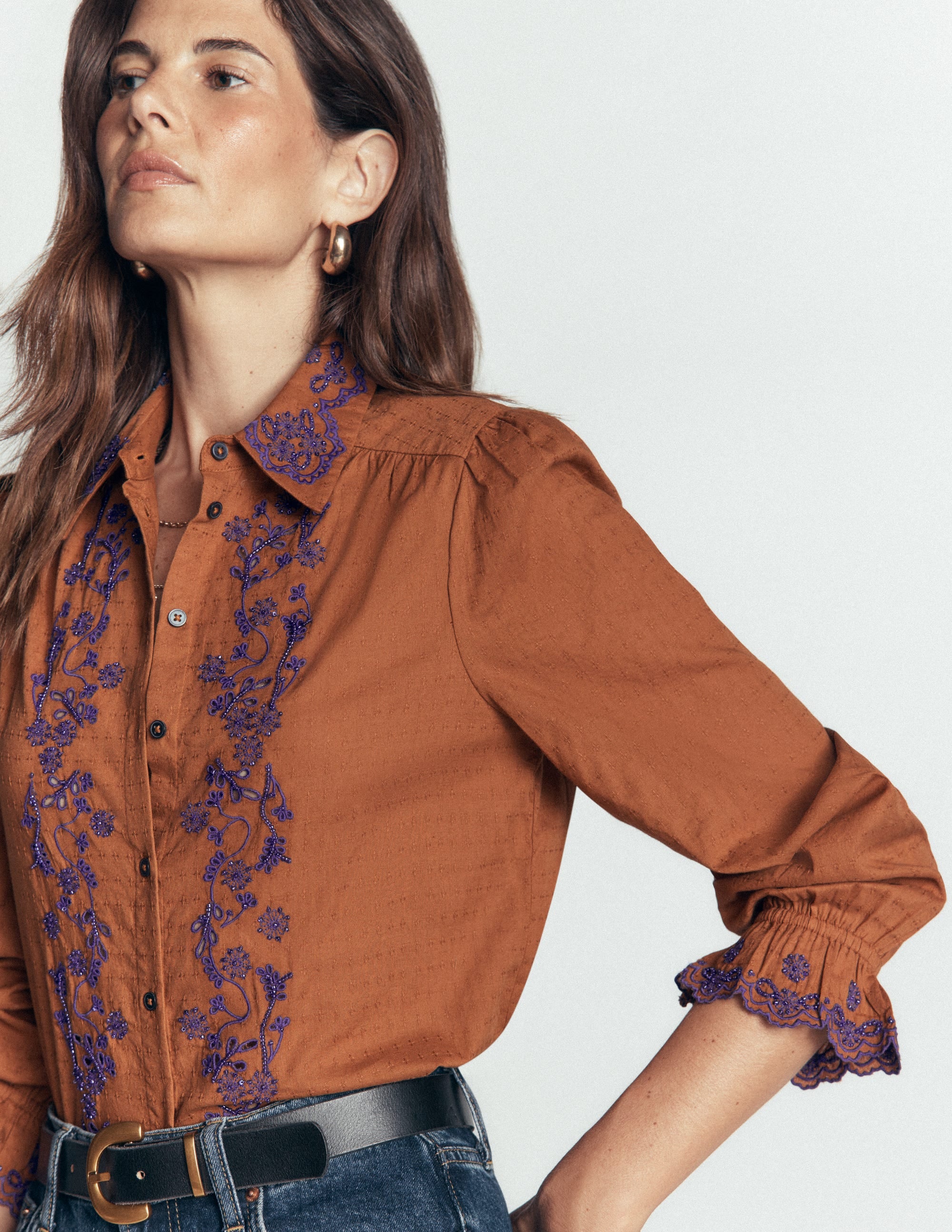 Violet Cotton Top-Brown Beaded - Image 5