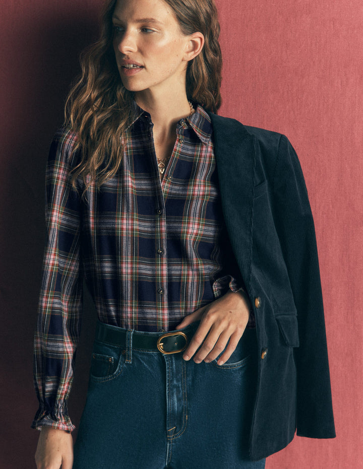 Violet Cotton Top-Navy, Green and Pink Check