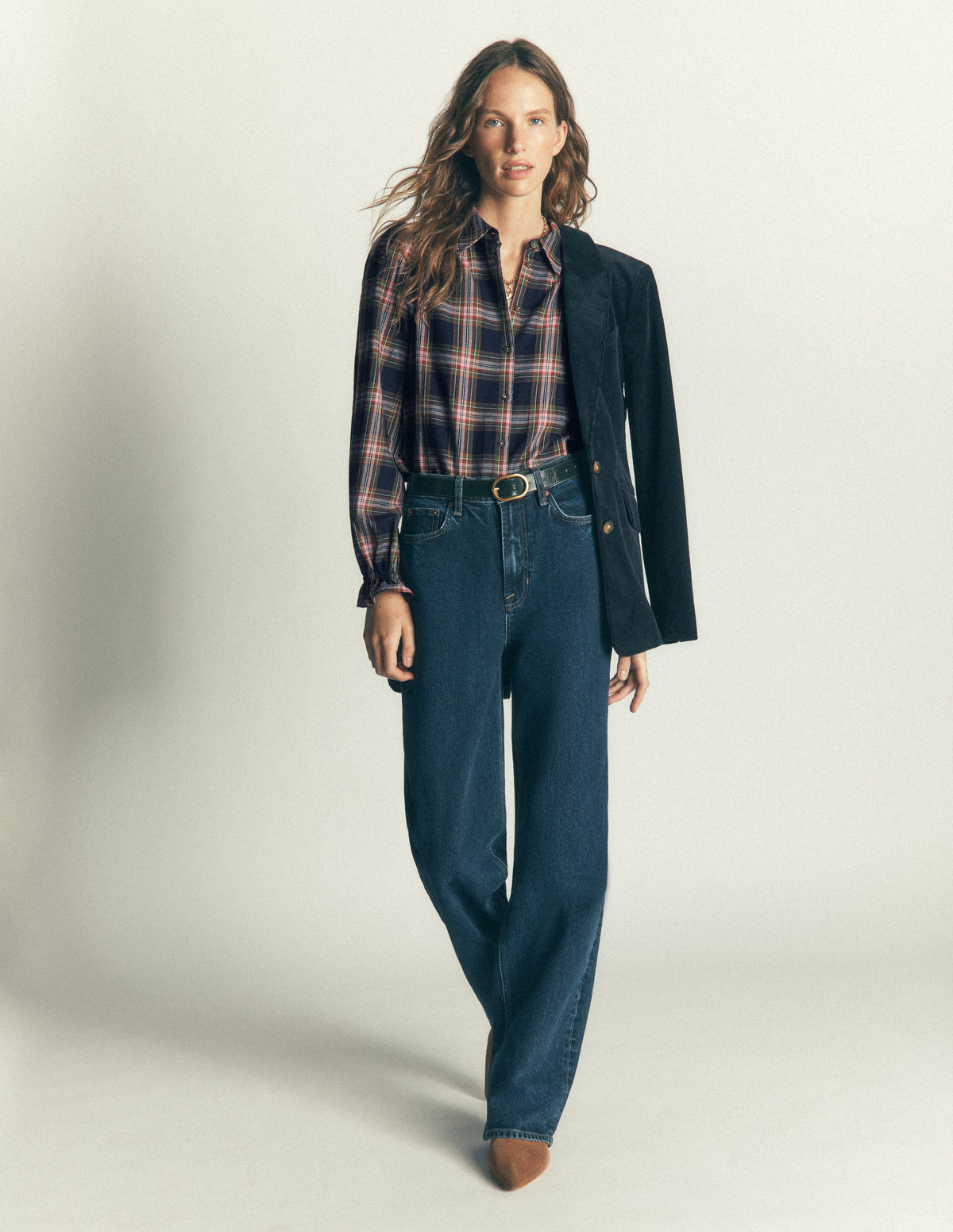 Violet Cotton Top-Navy, Green and Pink Check - Image 4