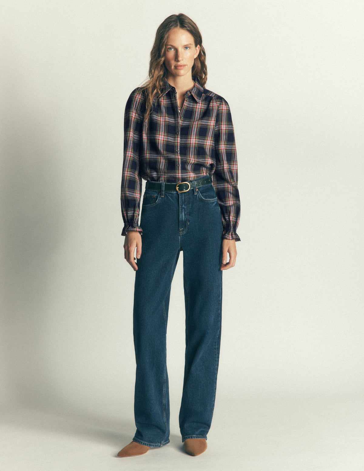 Violet Cotton Top-Navy, Green and Pink Check - Image 6