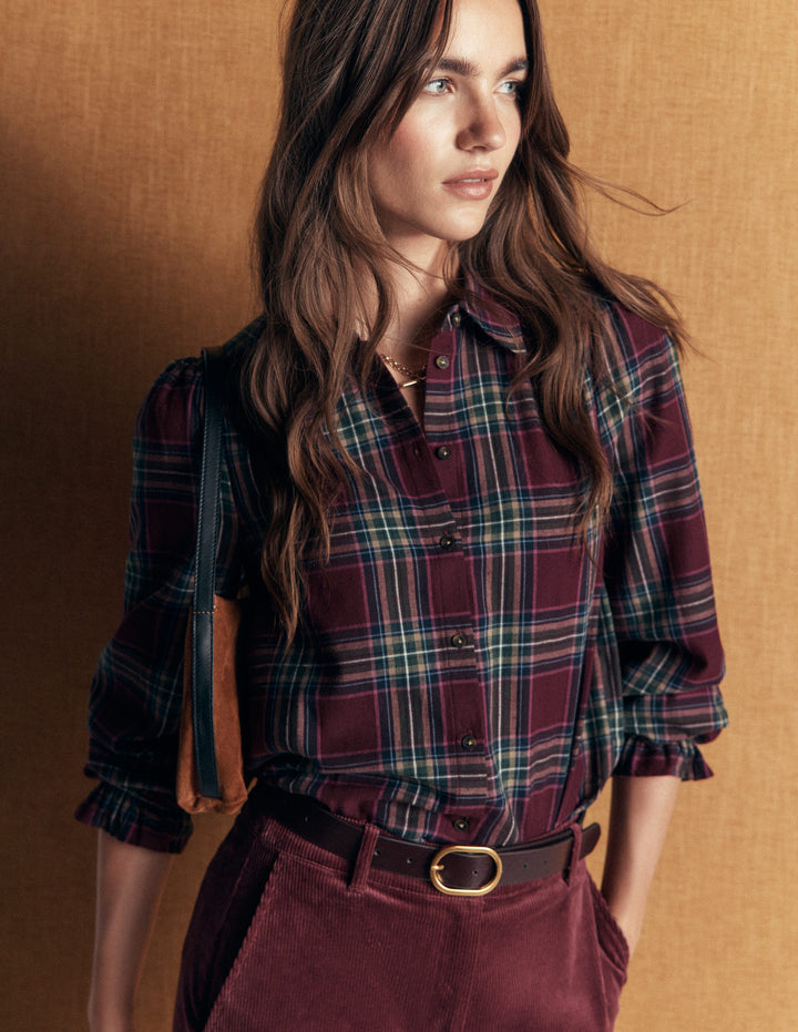 Violet Cotton Top-Maroon and Olive Check