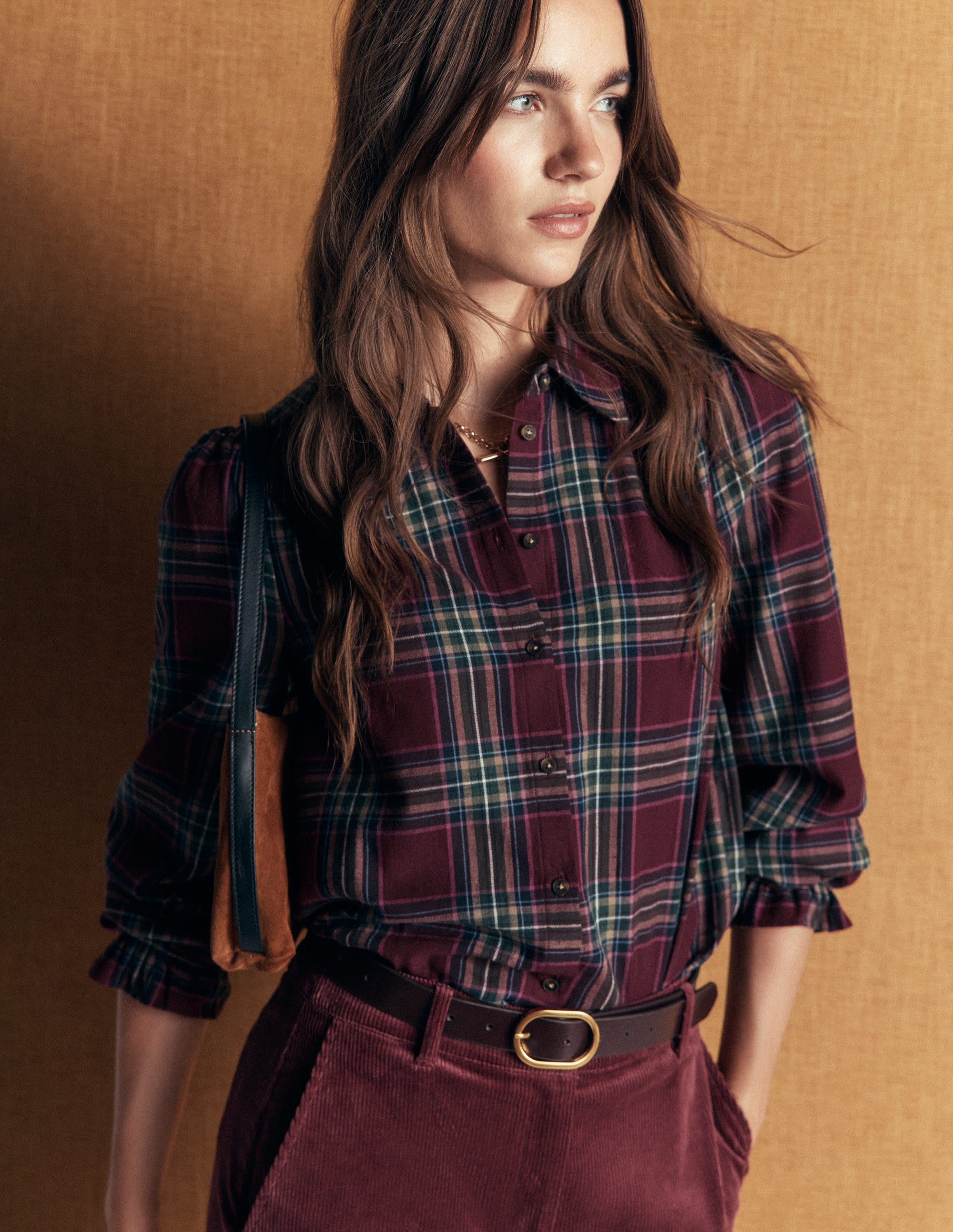 Violet Cotton Top-Maroon and Olive Check - Image 1