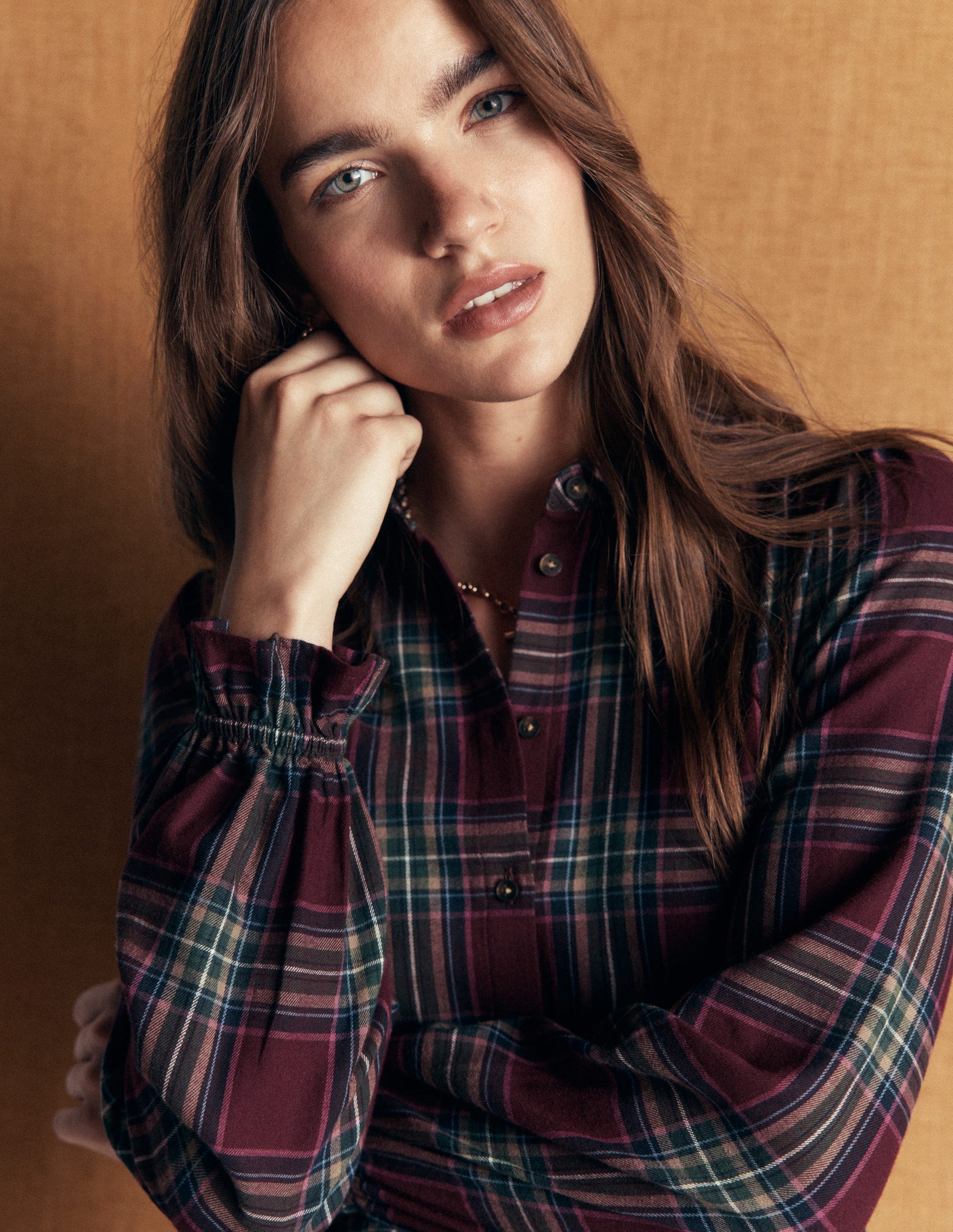 Violet Cotton Top-Maroon and Olive Check-2