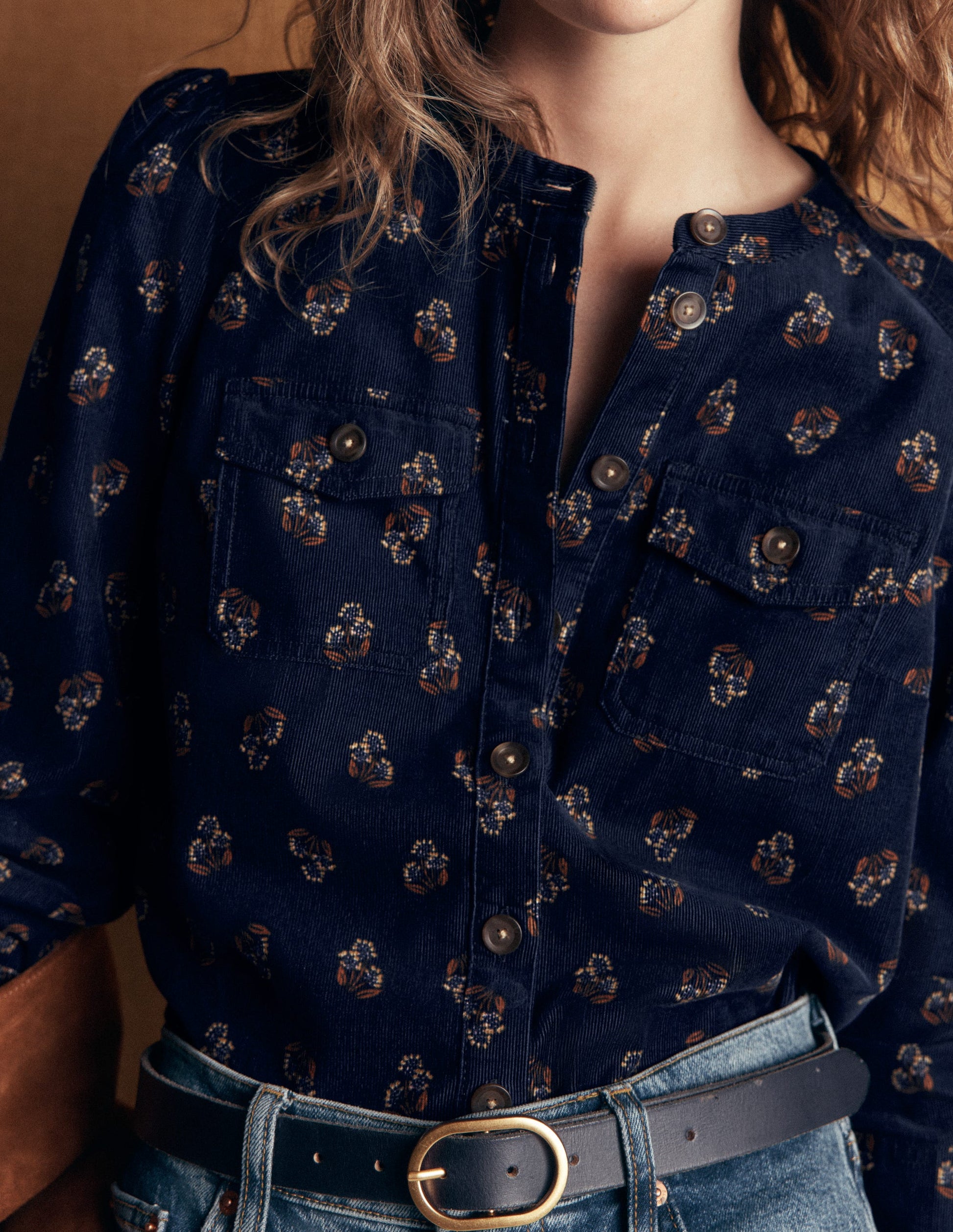 Thea Cord Shirt-French Navy, Ditsy Carnation-2