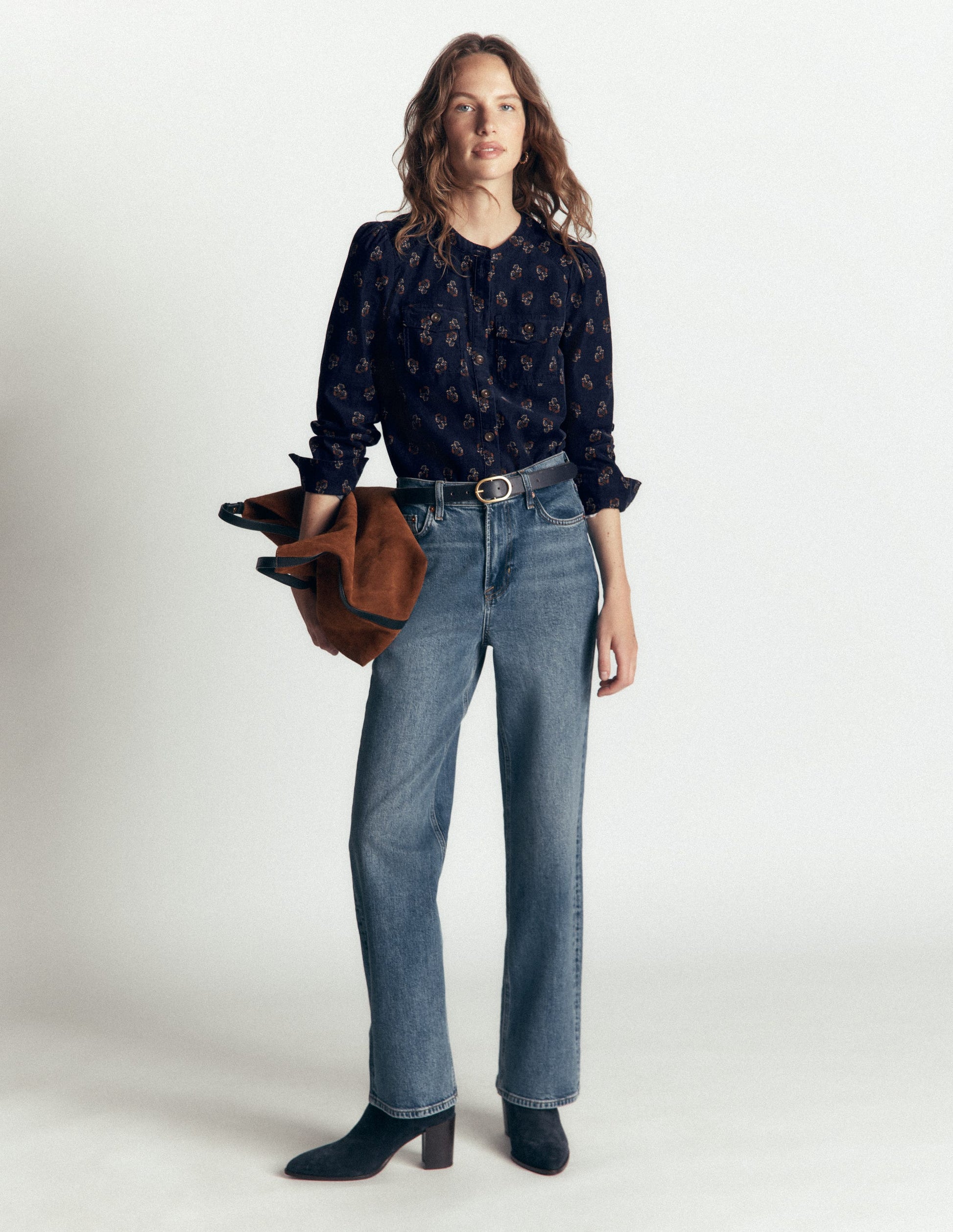 Thea Cord Shirt-French Navy, Ditsy Carnation-4