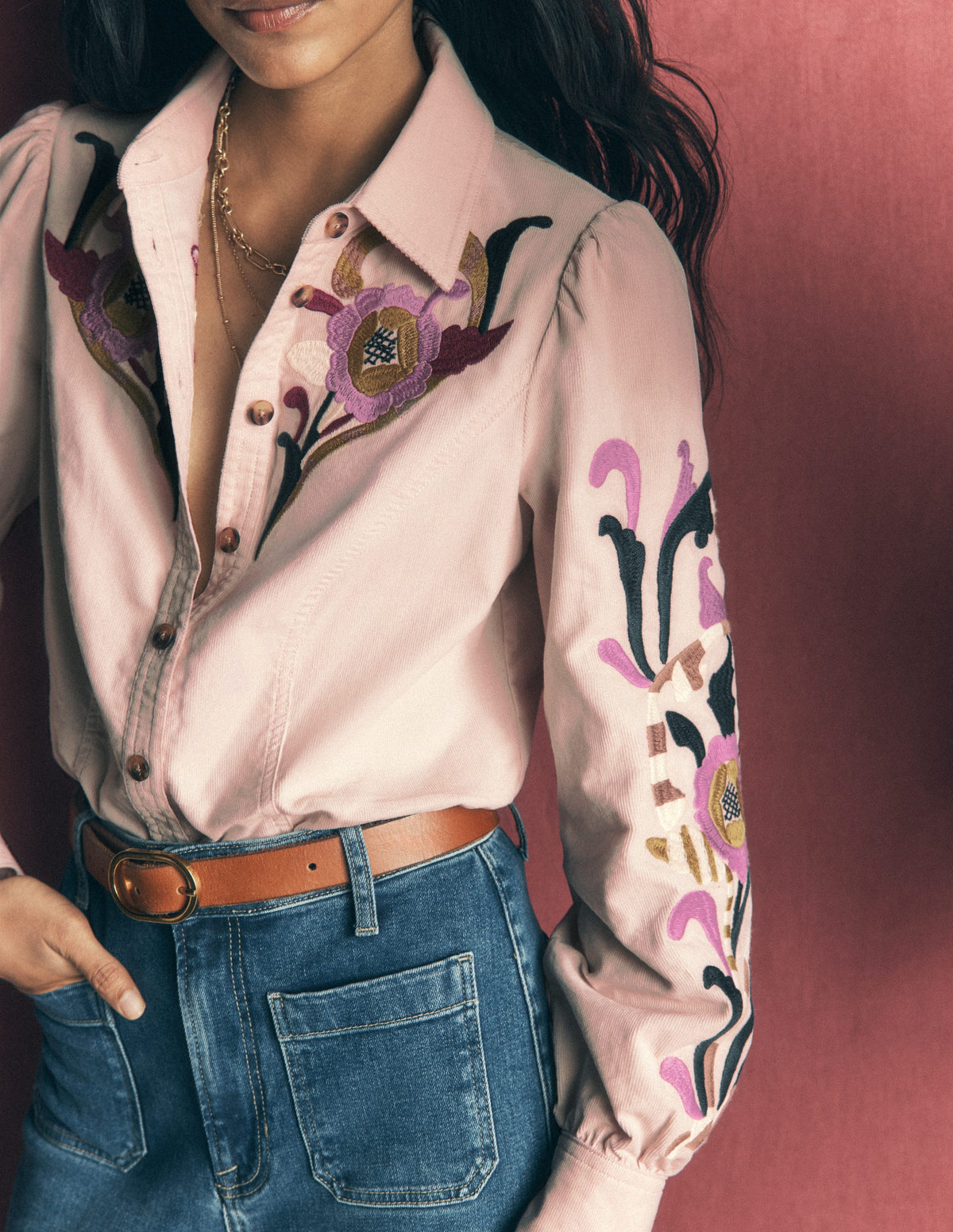 Sky Cord Shirt-Almond Milk, Embroidered - Image 2