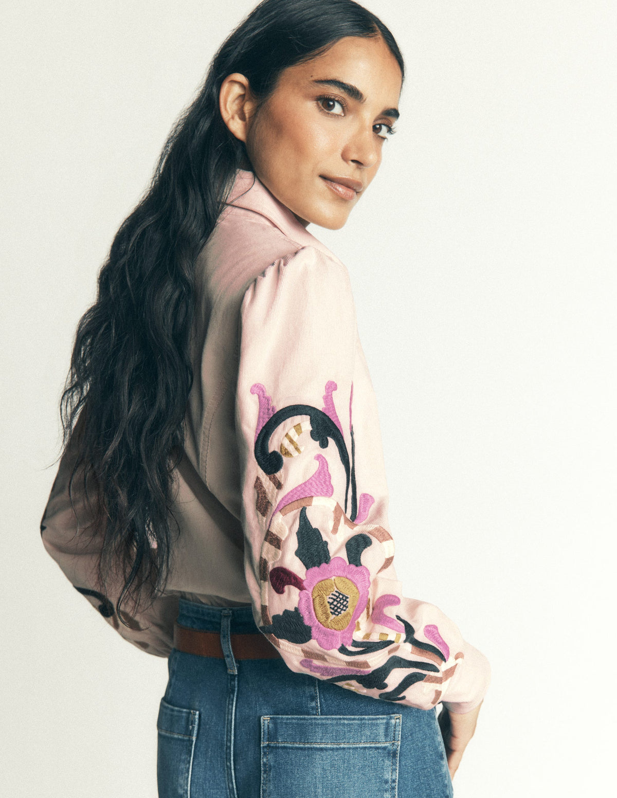 Sky Cord Shirt-Almond Milk, Embroidered - Image 3