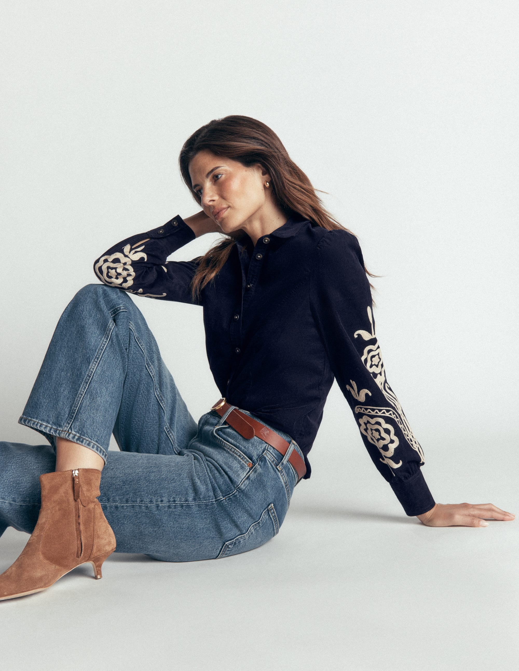 Sky Cord Shirt-Navy, Embroidered - Image 1