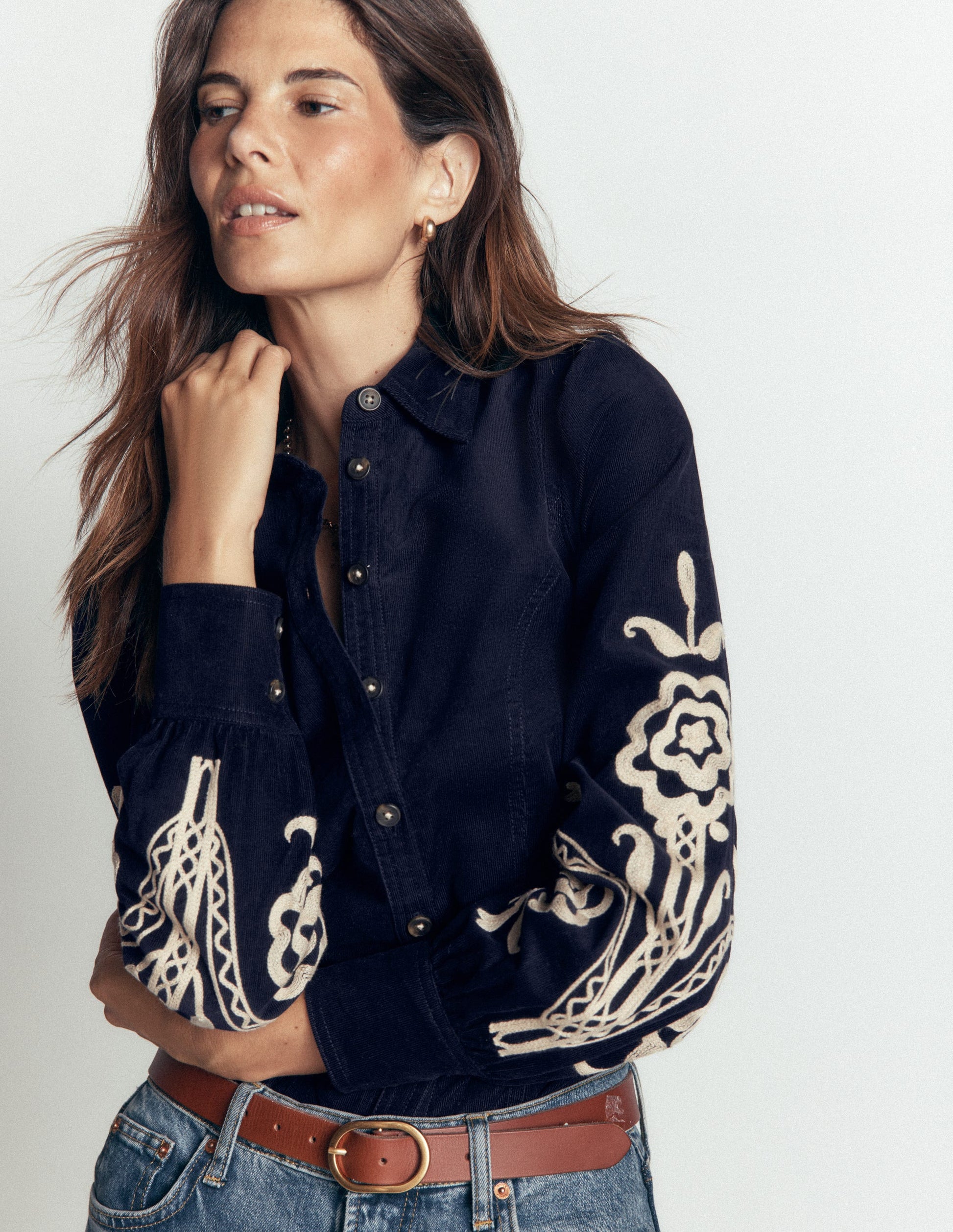 Sky Cord Shirt-Navy, Embroidered-2