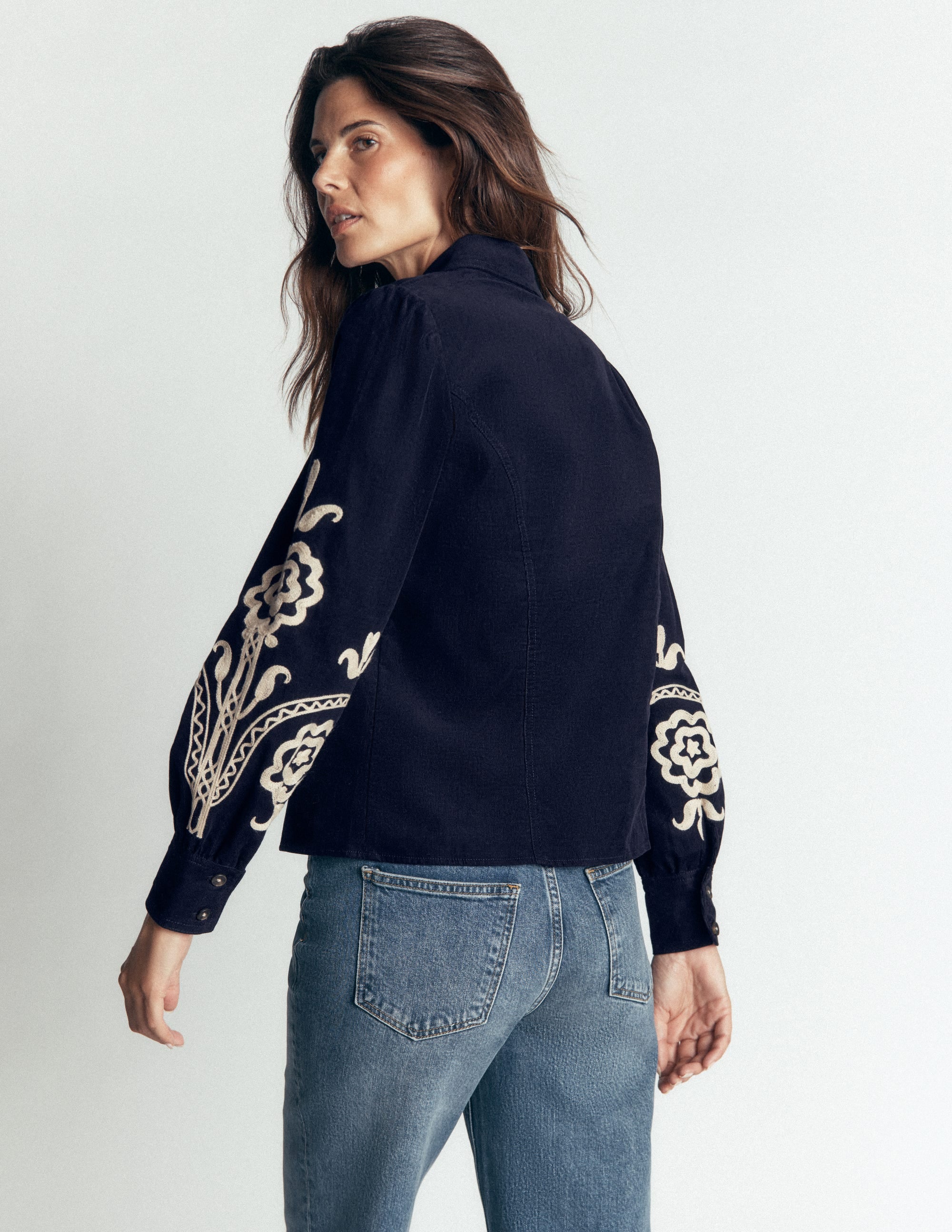 Sky Cord Shirt-Navy, Embroidered - Image 3