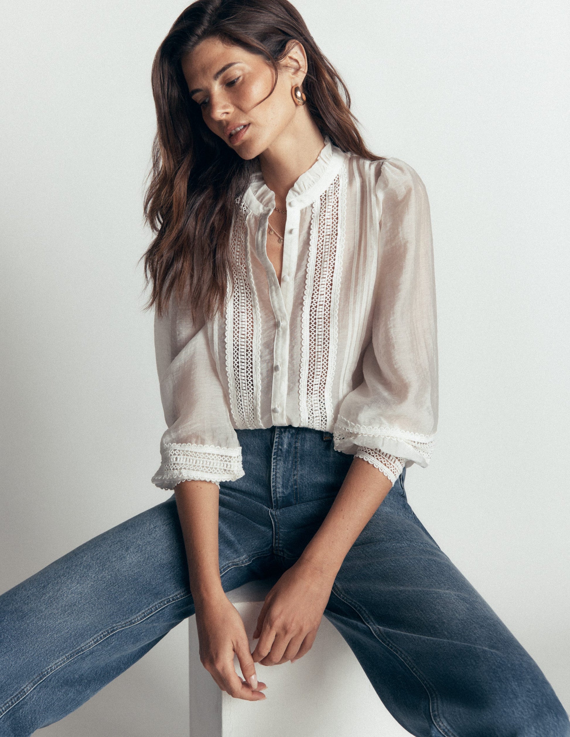 Lace Trim Top-Ivory-1