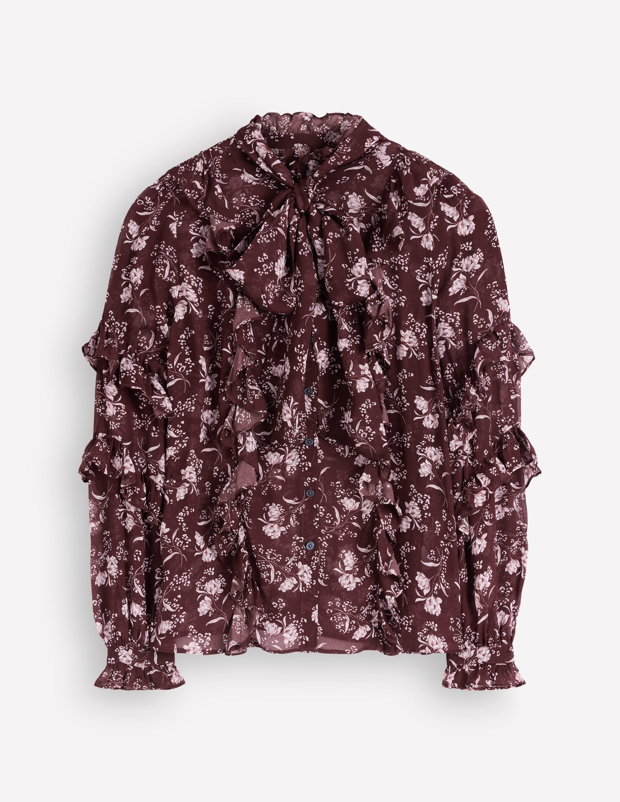 Ruffled Georgette Top-Chocolate, Enchanted Sprigs - Image 8