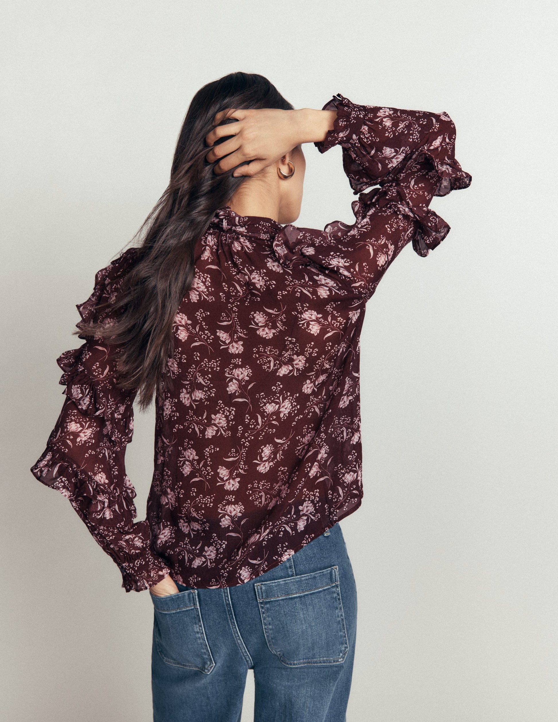 Ruffled Georgette Top-Chocolate, Enchanted Sprigs-3