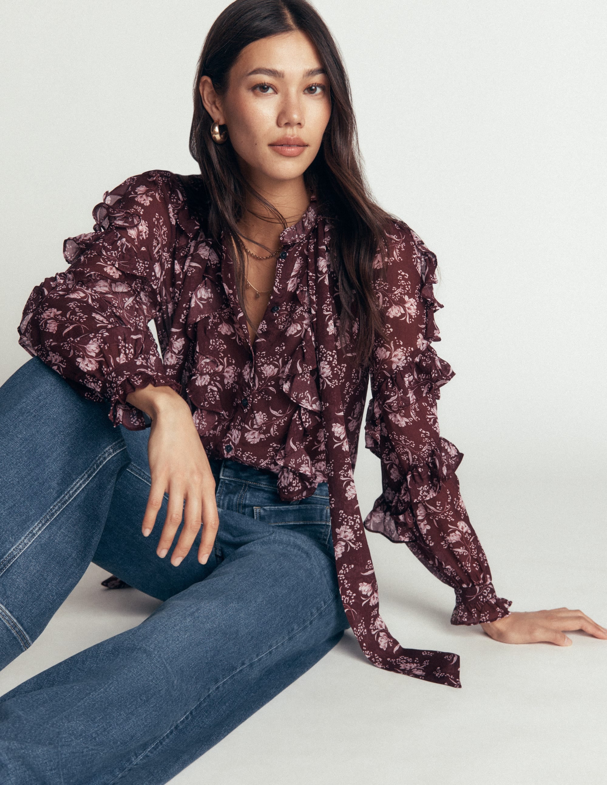 Ruffled Georgette Top-Chocolate, Enchanted Sprigs - Image 5