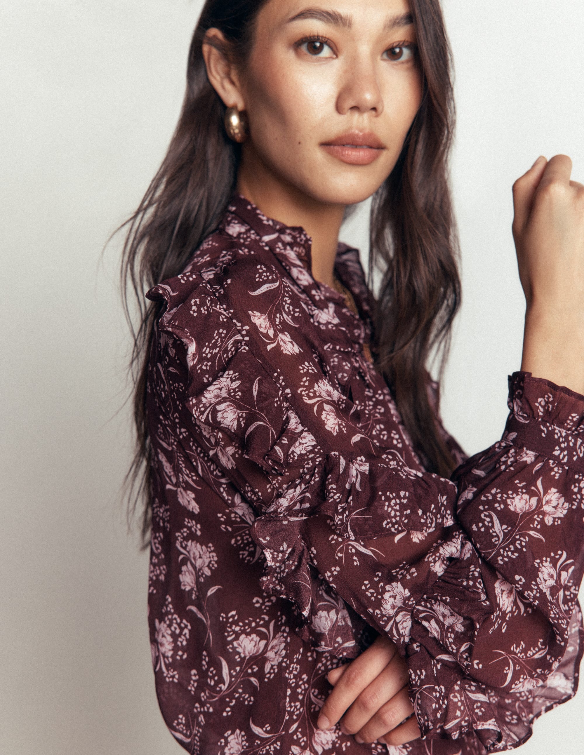 Ruffled Georgette Top-Chocolate, Enchanted Sprigs - Image 6