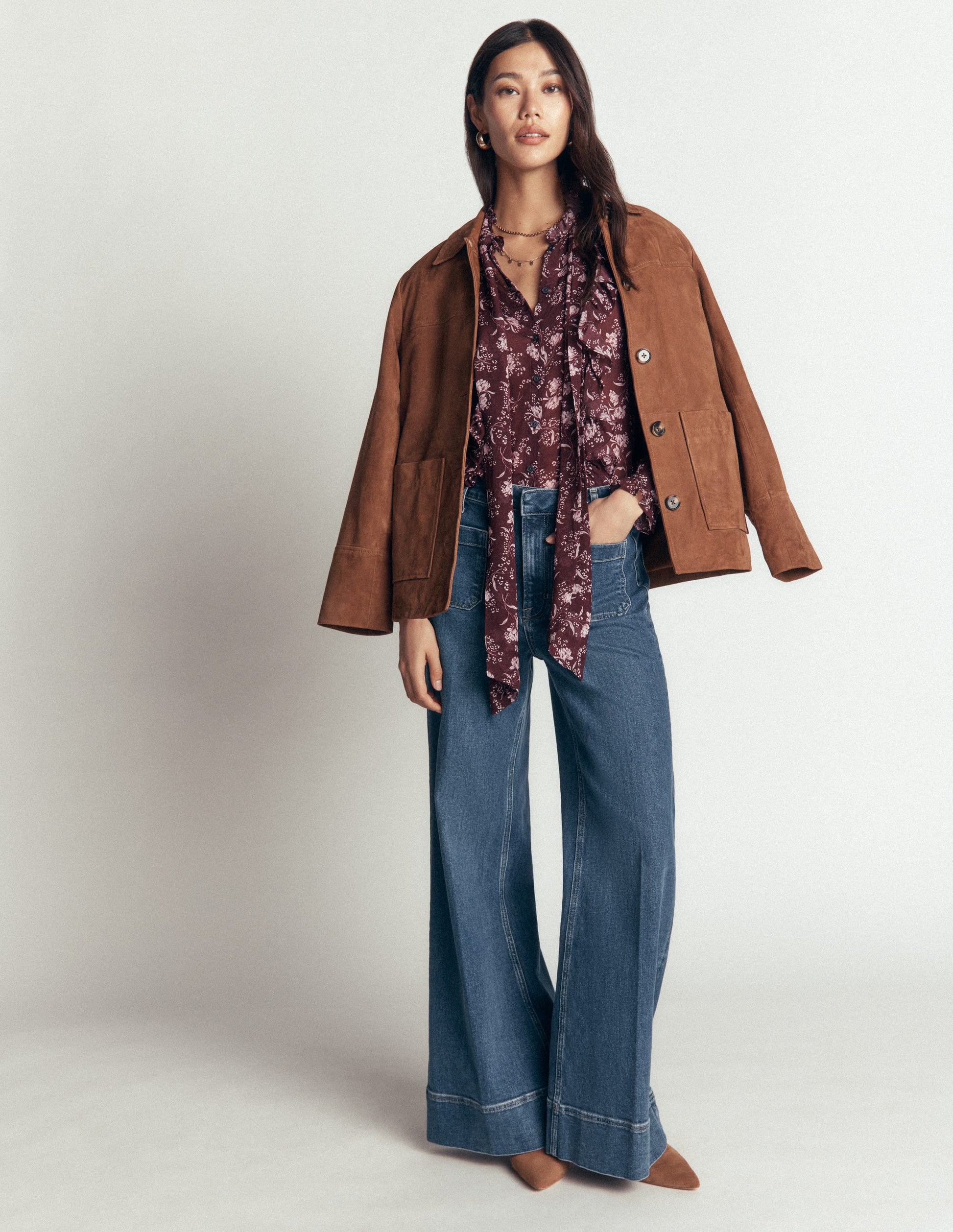 Ruffled Georgette Top-Chocolate, Enchanted Sprigs-7