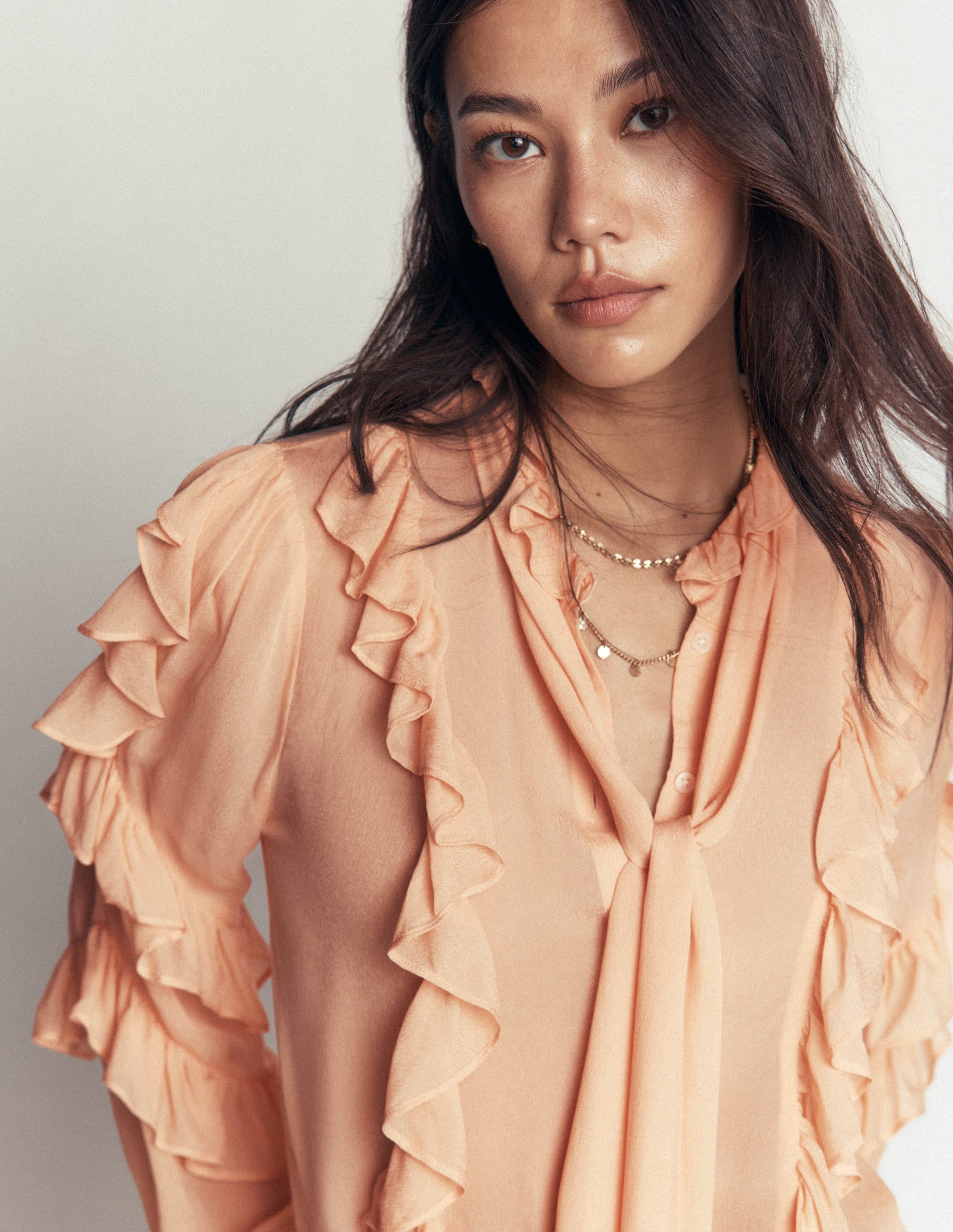 Ruffled Georgette Top-Soft Peach - Image 3