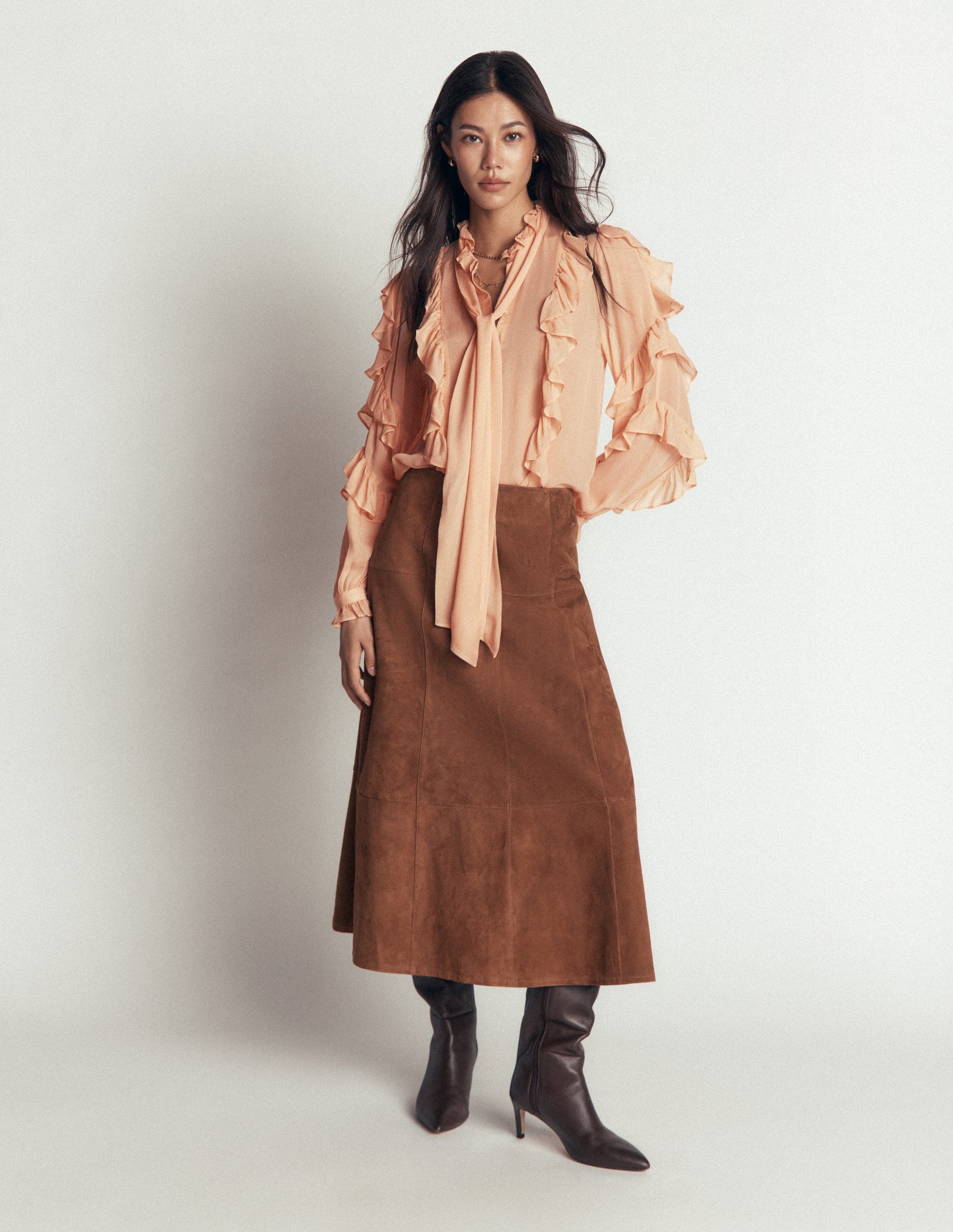 Ruffled Georgette Top-Soft Peach-6