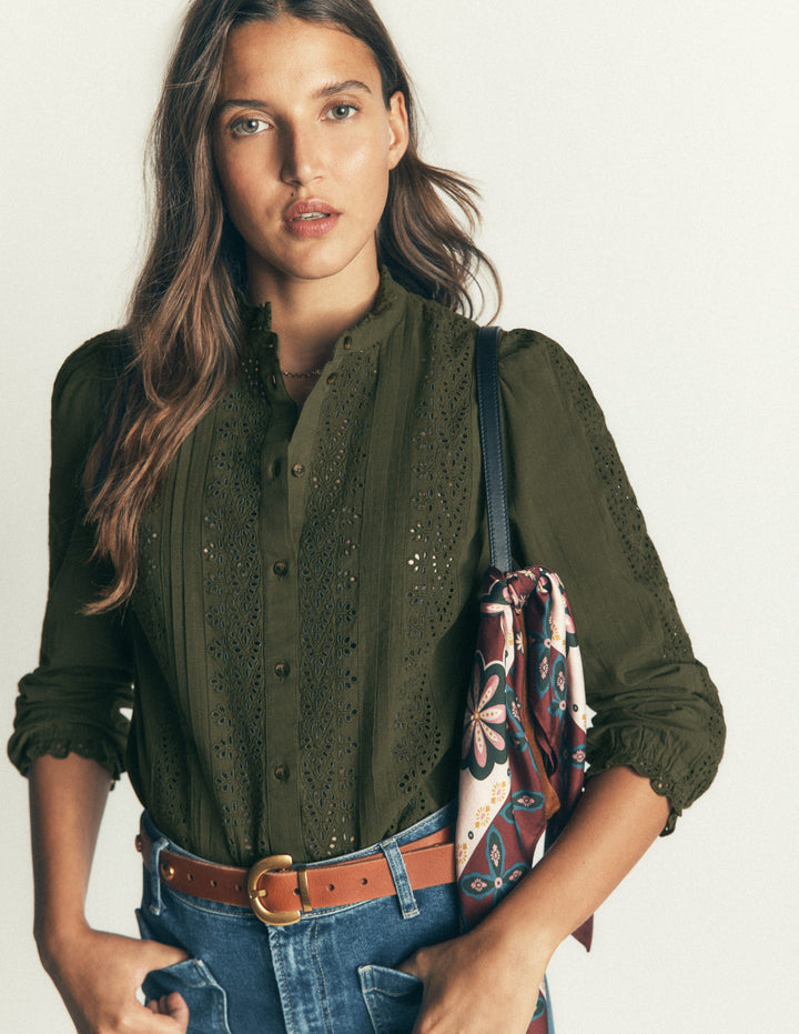 Broderie Cotton Top-Forest Glade