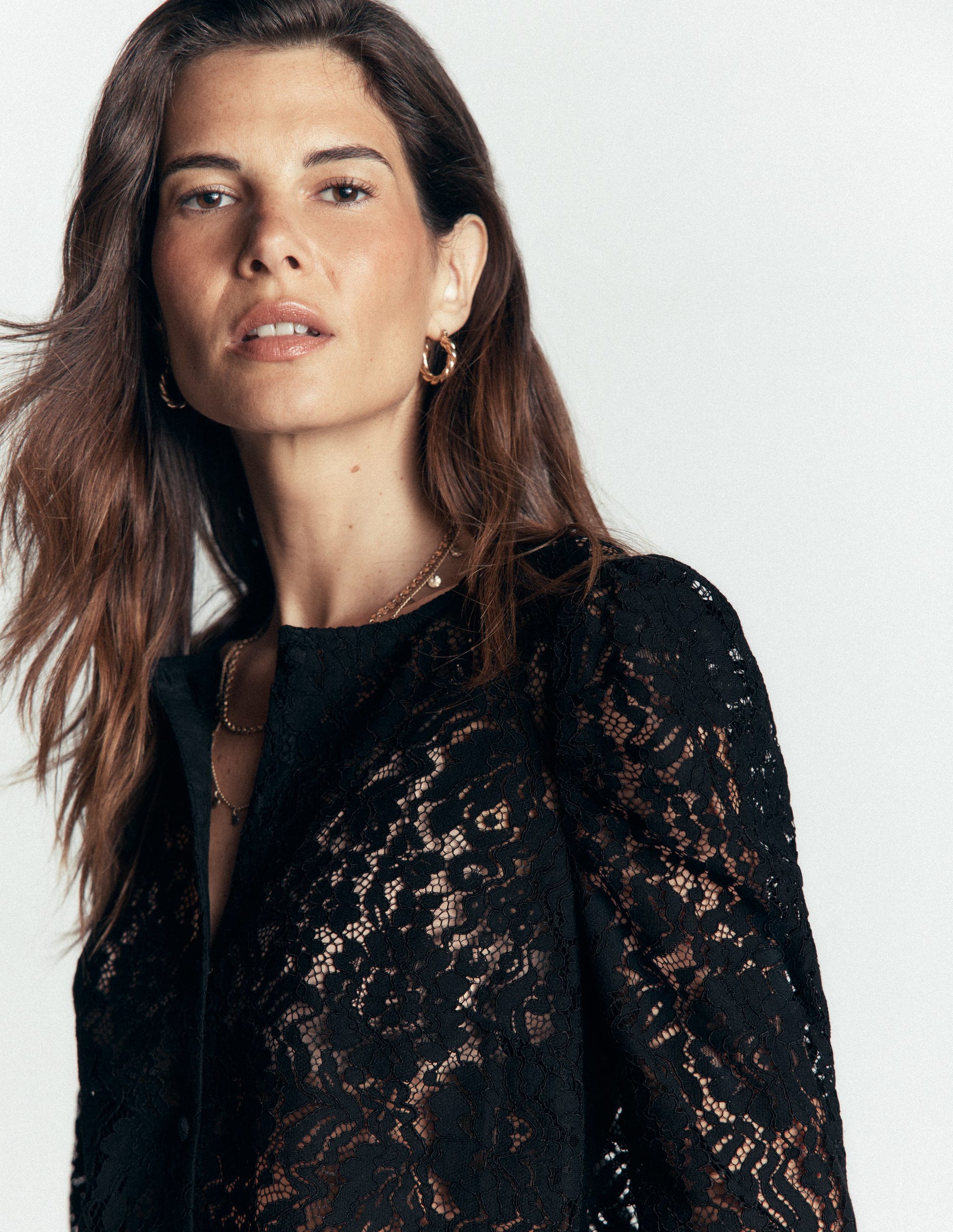 Lace Puff Sleeve Top-Black-2