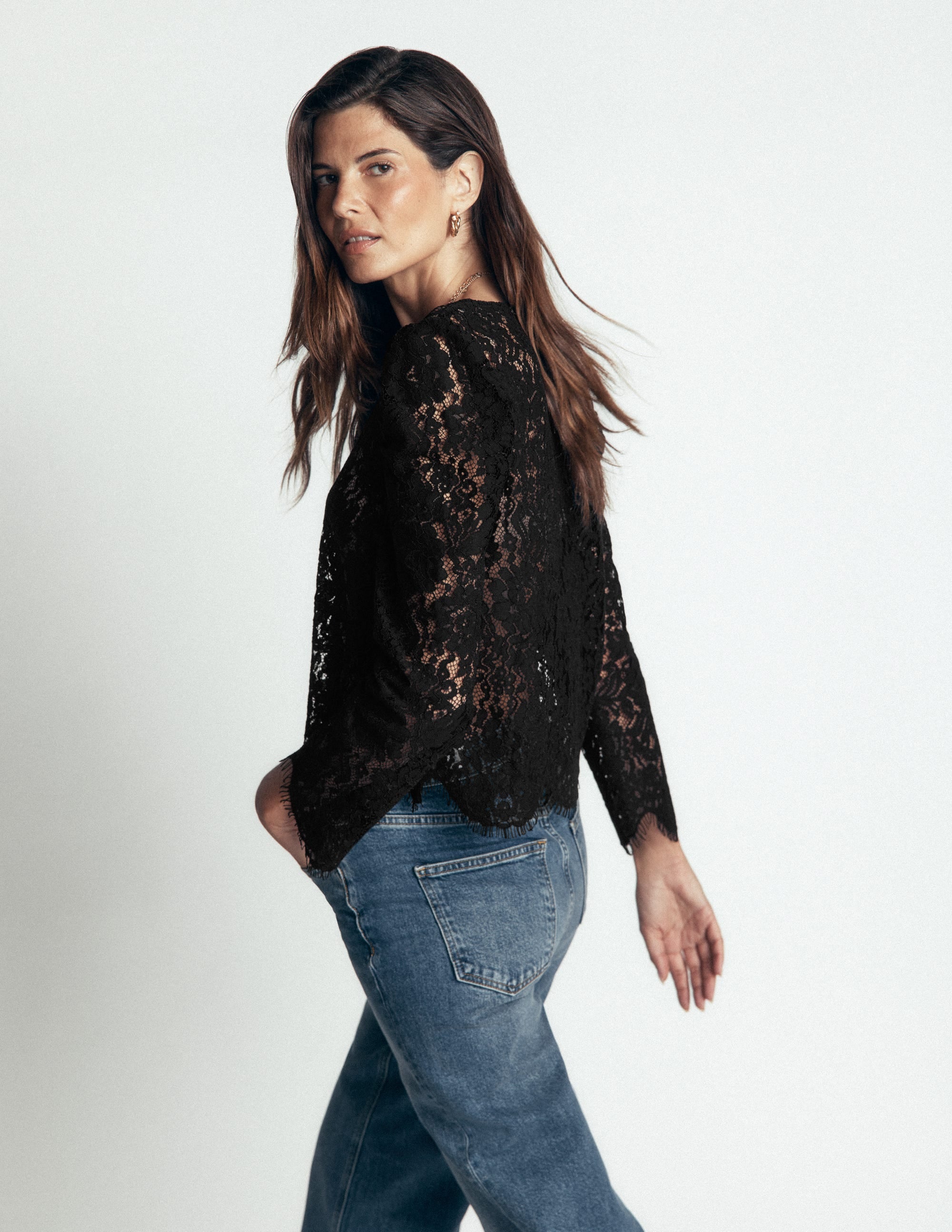 Lace Puff Sleeve Top-Black - Image 3
