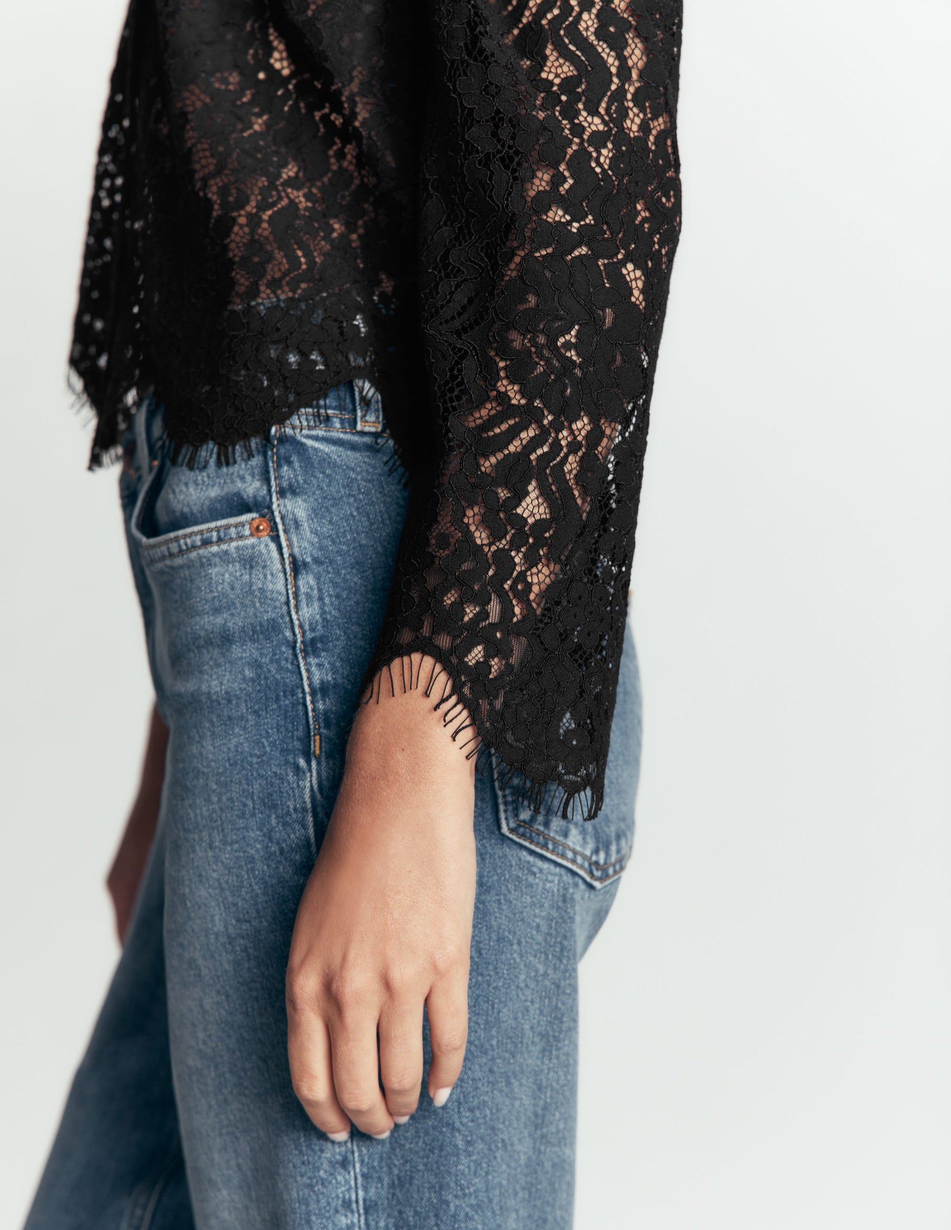Lace Puff Sleeve Top-Black-5