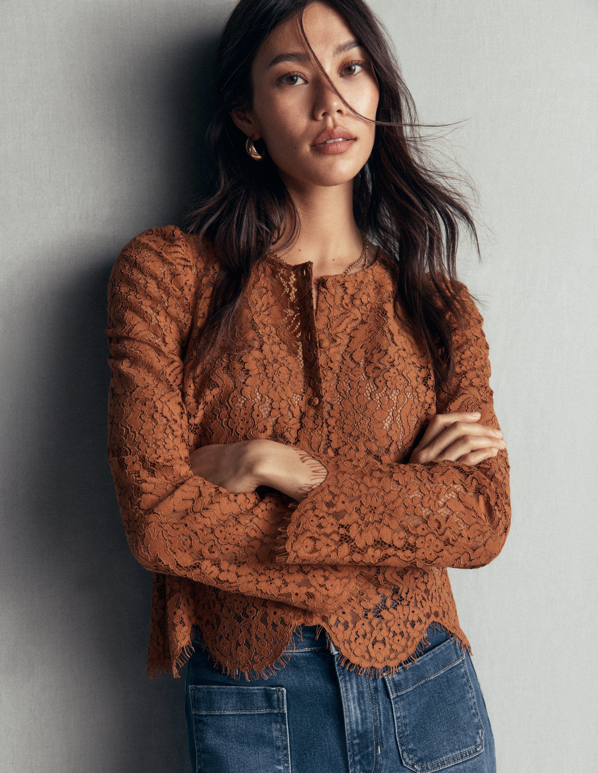 Lace Puff Sleeve Top-Ginger-1