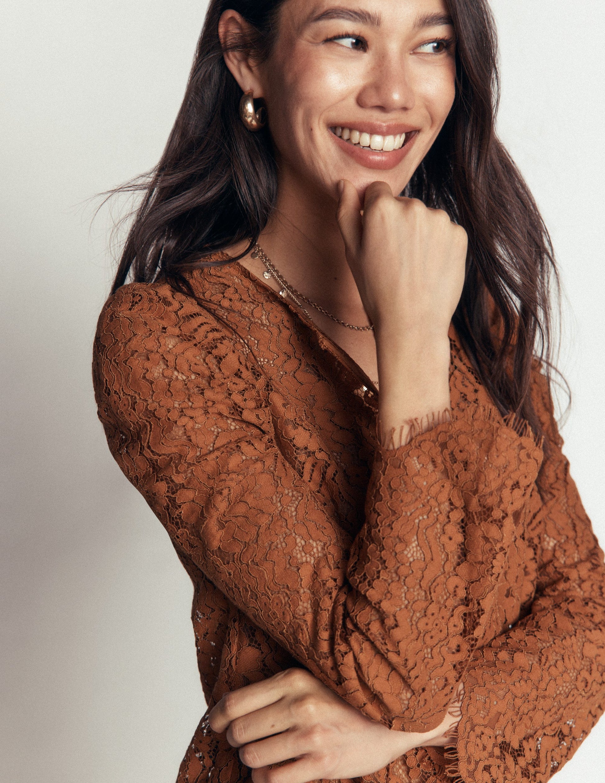Lace Puff Sleeve Top-Ginger-2
