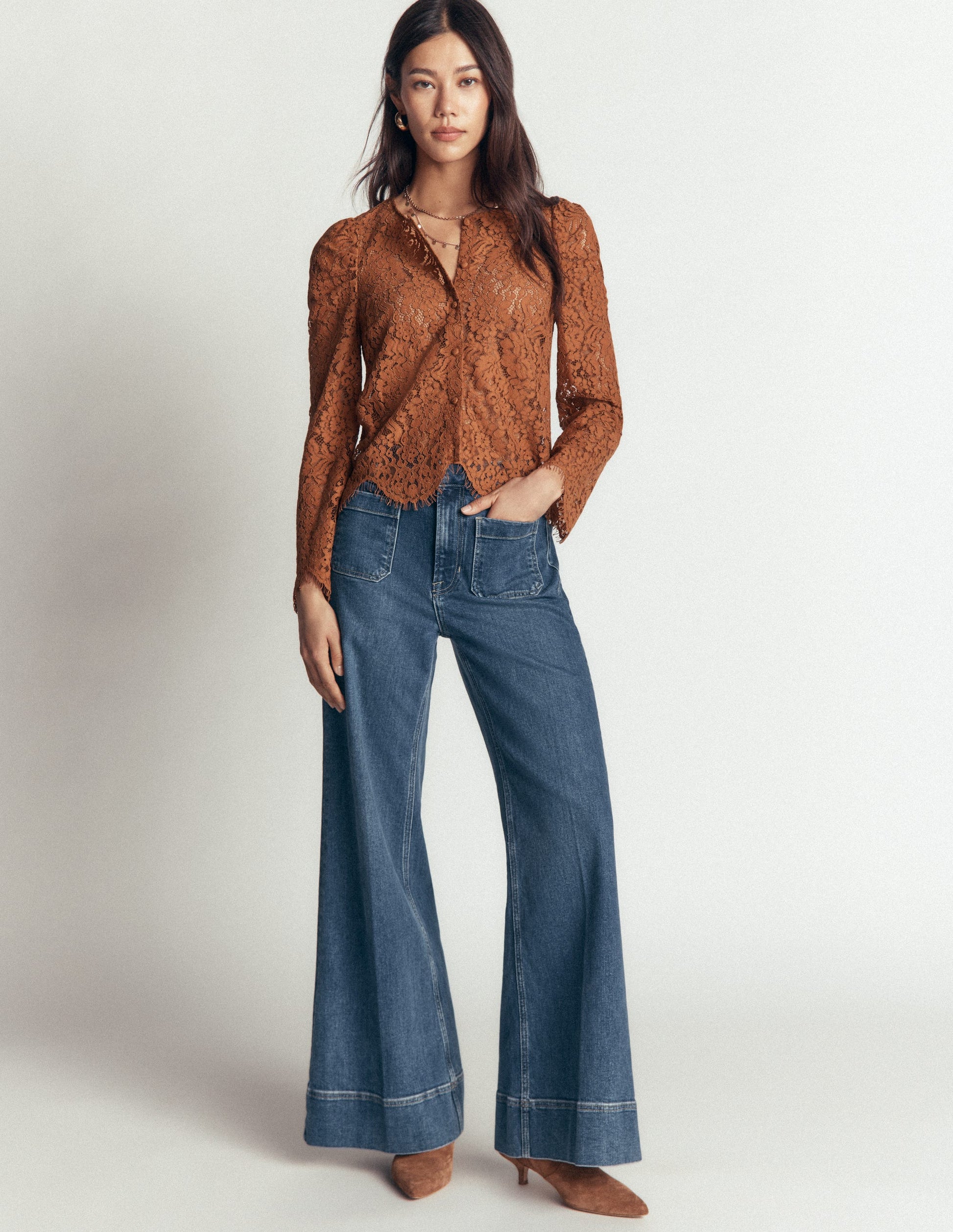 Lace Puff Sleeve Top-Ginger-4