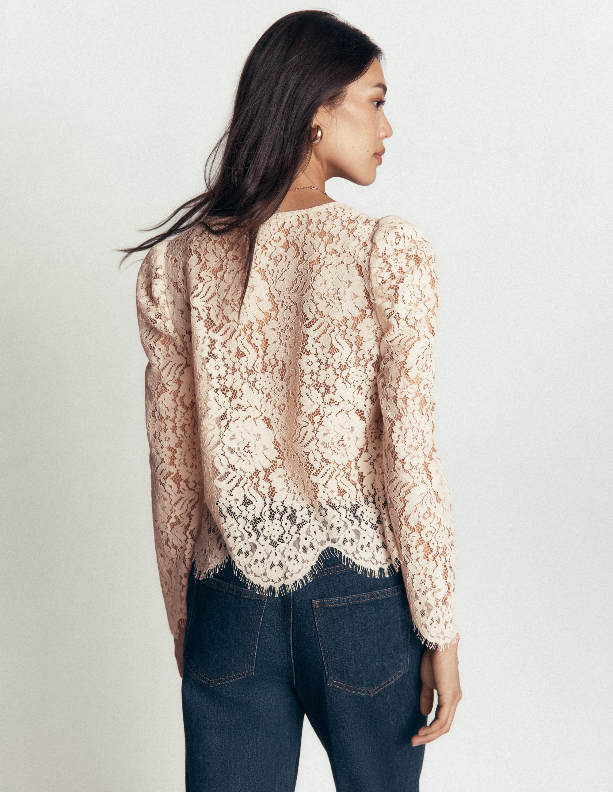 Lace Puff Sleeve Top-Warm Ivory - Image 4