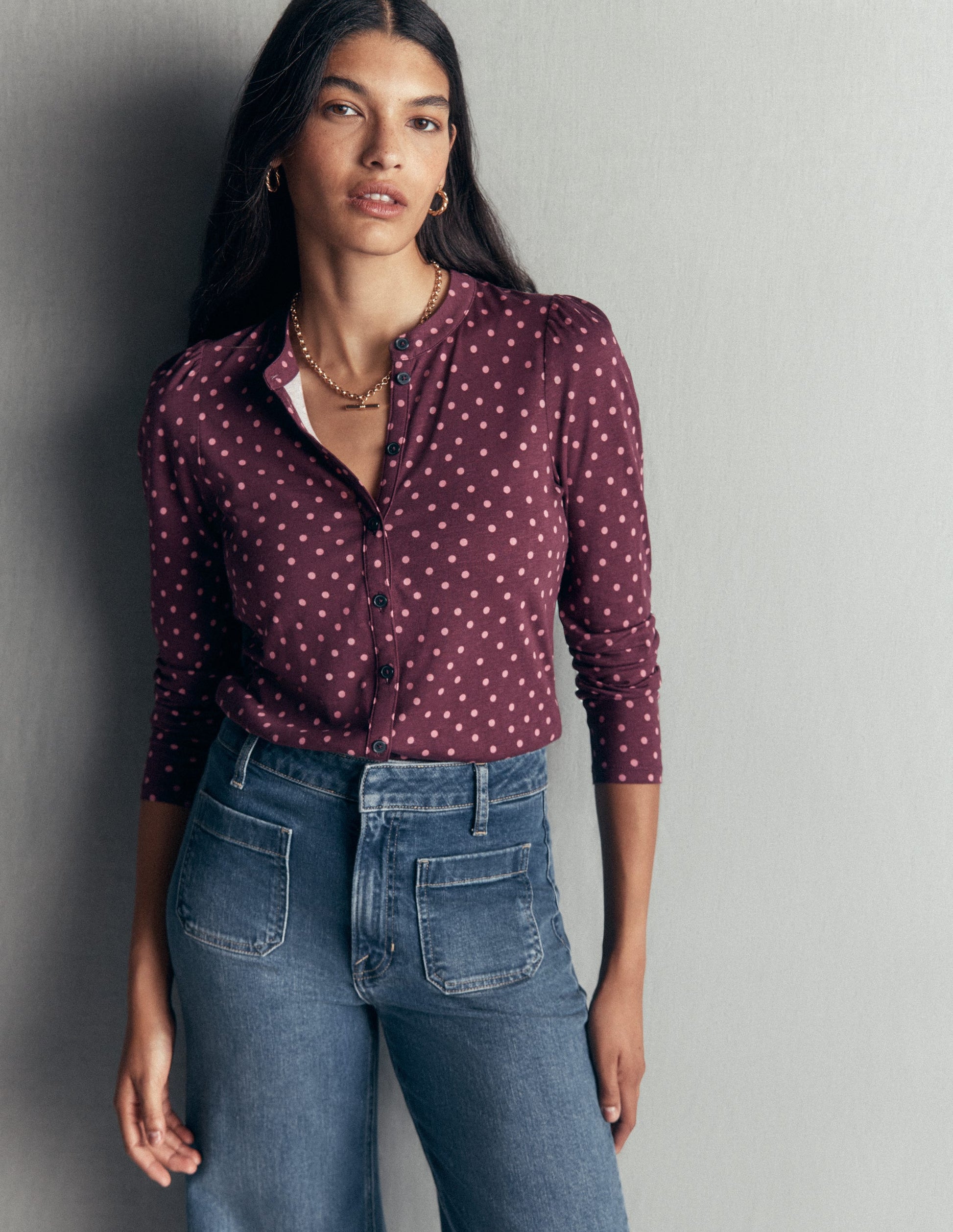 Supersoft Puff Sleeve Shirt-Winetasting, Painting Dot-1