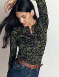 Supersoft Puff Sleeve Shirt-Sprayed leaf