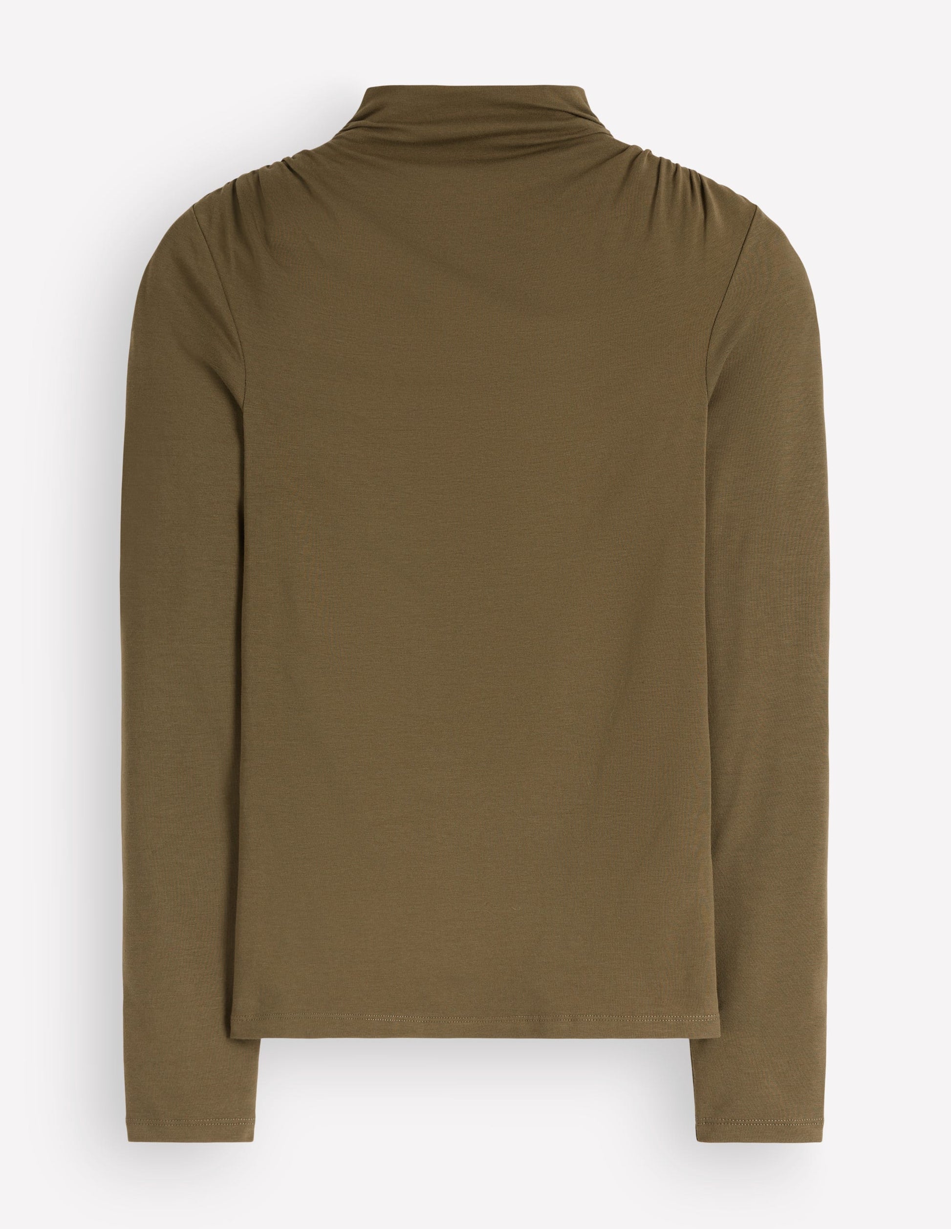 Ruched Neck Long Sleeve-Dark Olive-5