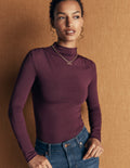 Ruched Neck Long Sleeve-Dark Cherry