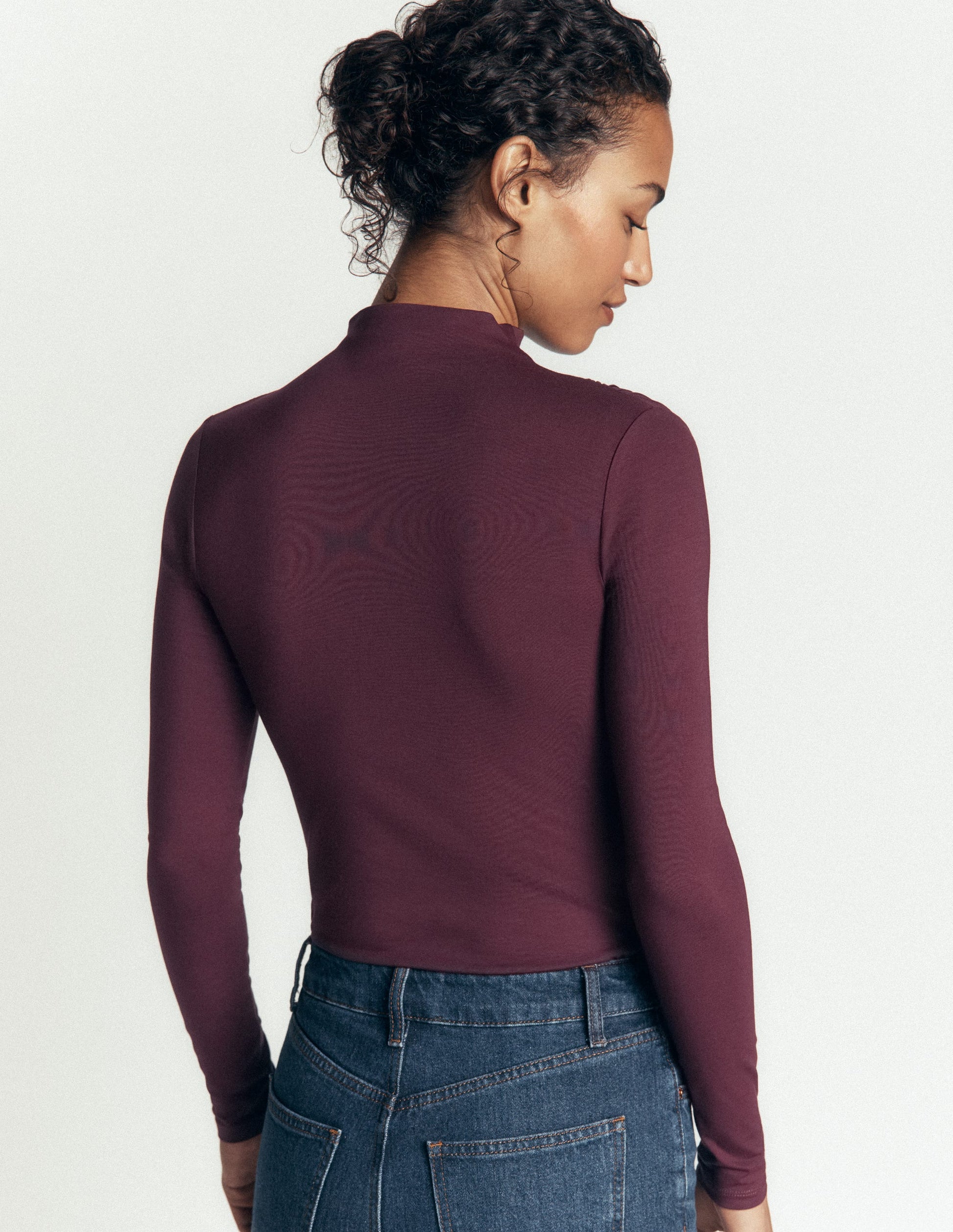 Ruched Neck Long Sleeve-Dark Cherry-3
