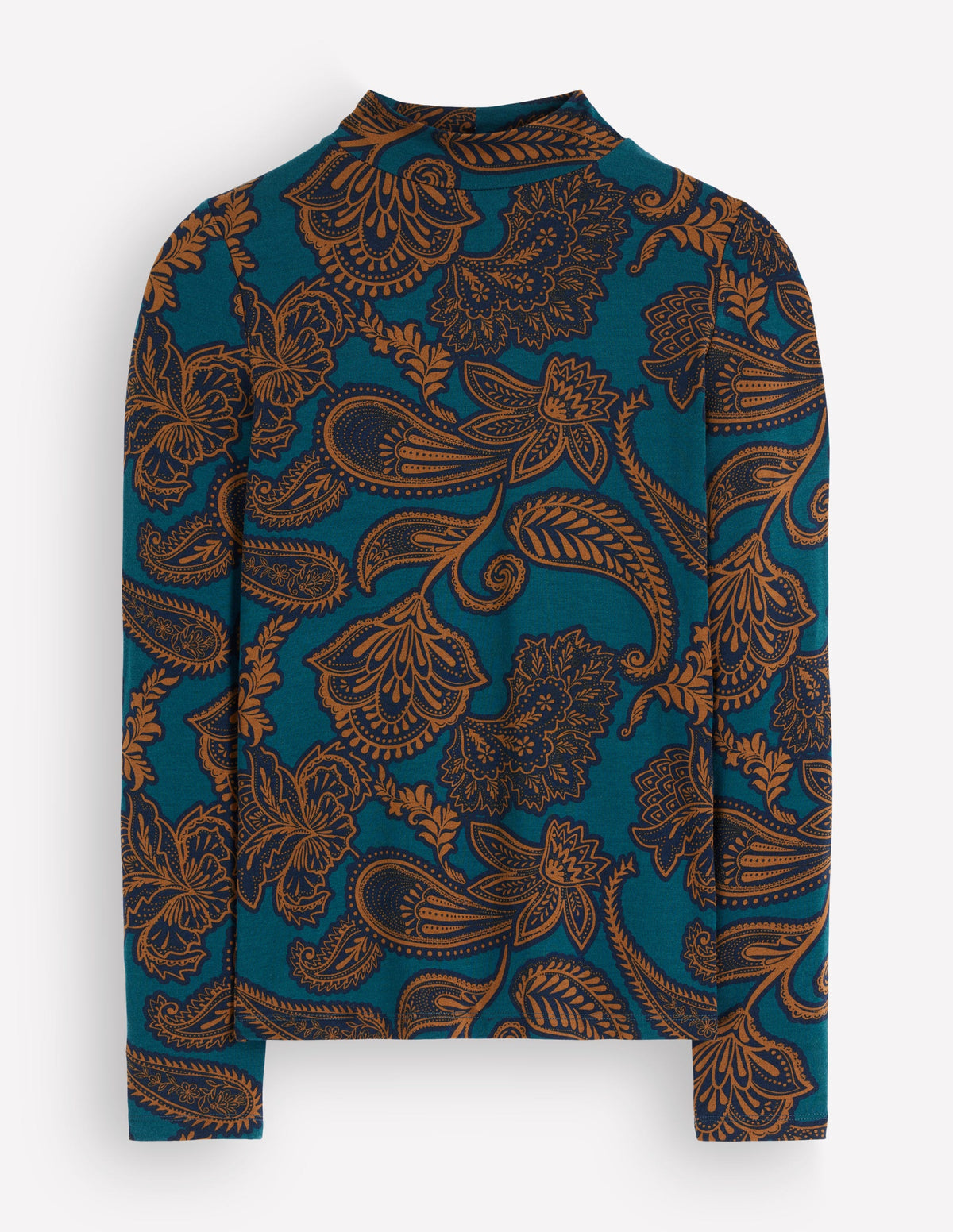 High Neck Jersey Top-Legion Blue, Paisley Bouquet-5