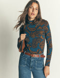 High Neck Jersey Top-Legion Blue, Paisley Bouquet