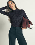 High Neck Jersey Top-Grey, Leopard Smudge