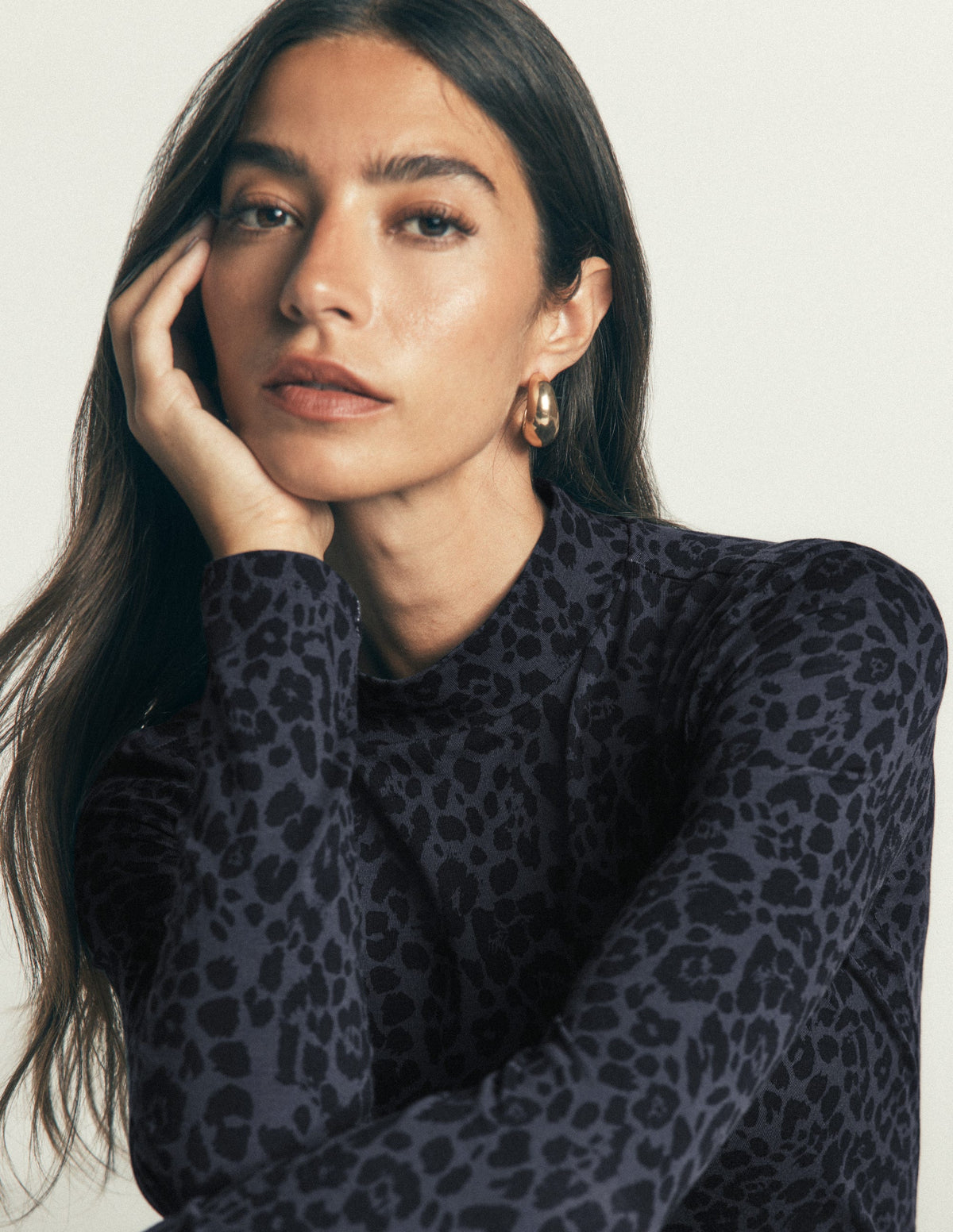 High Neck Jersey Top-Grey, Leopard Smudge-2
