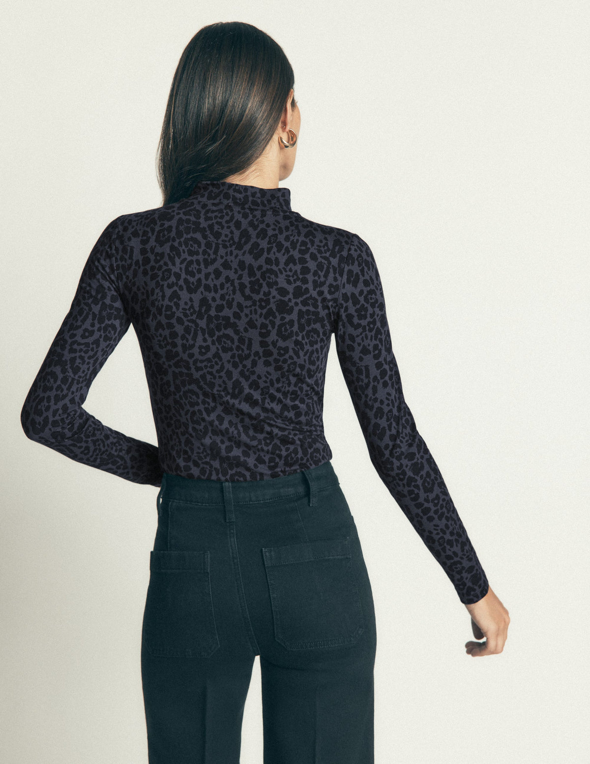 High Neck Jersey Top-Grey, Leopard Smudge-3